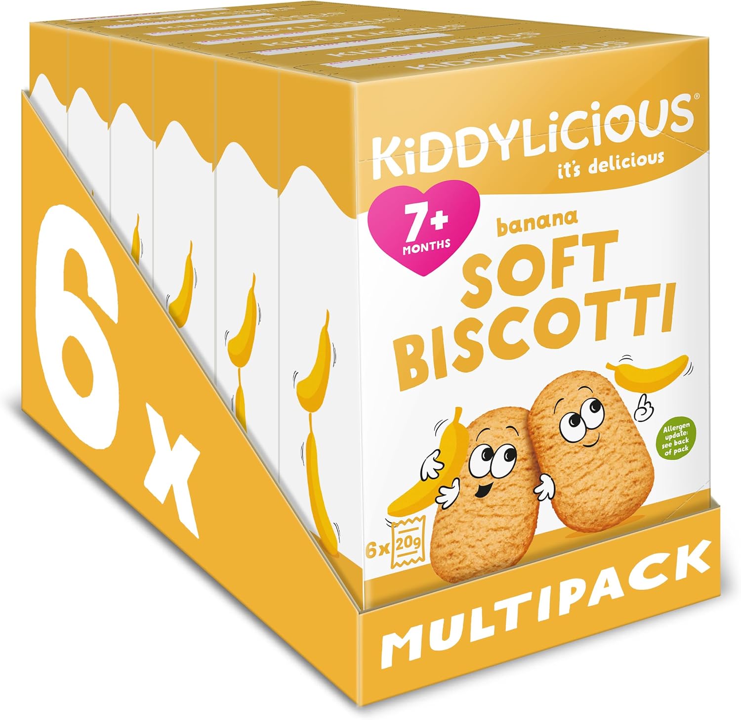 Kiddylicious Banana Biscotti - Yummy Baked Snacks for Kids - Suitable for 7+ Months - 36 Packs (6x6)