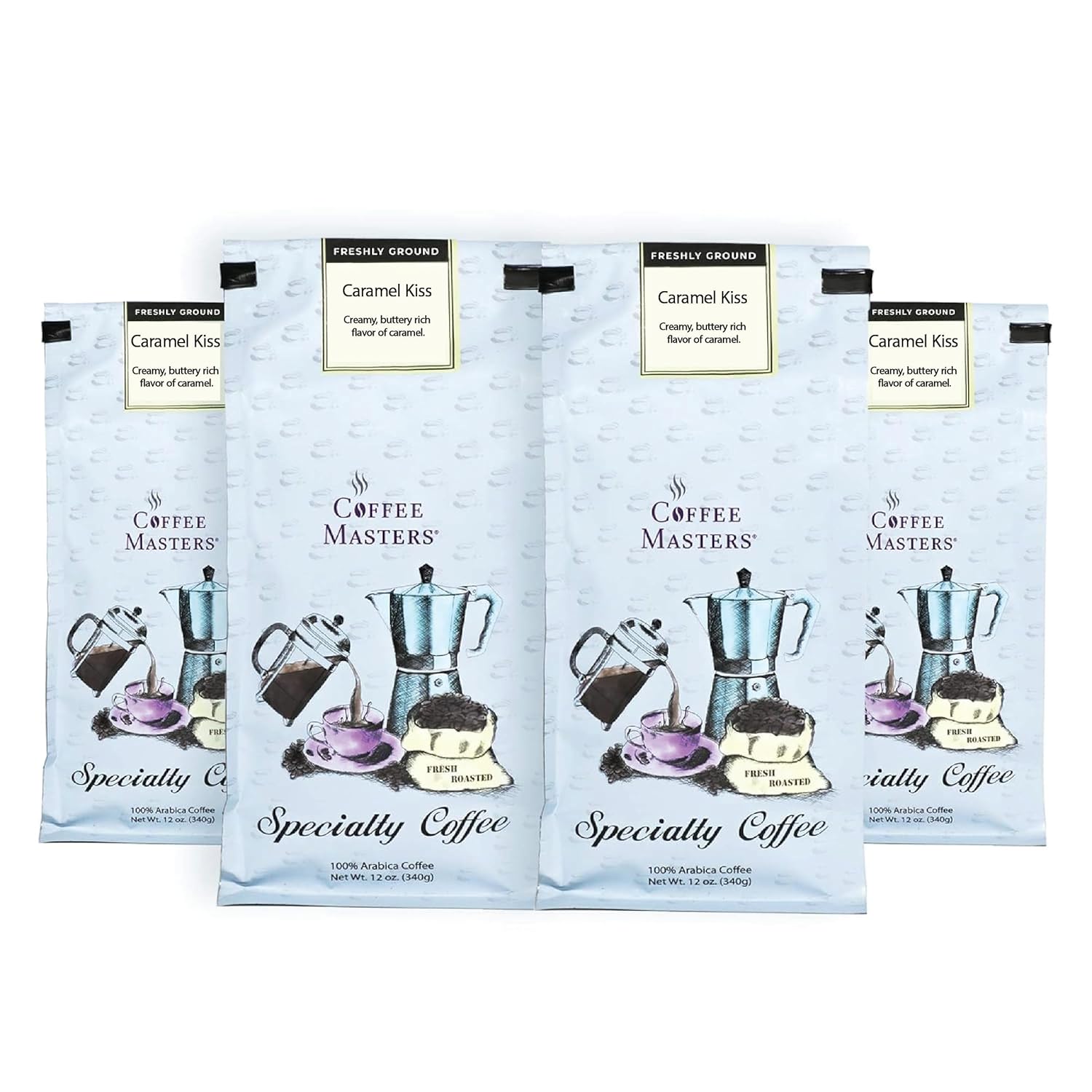 Coffee Masters Flavored Coffee, Caramel Kiss Ground, 12-Ounces (Pack of 4)