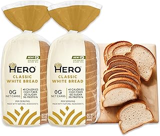 Hero Bread™ Sliced White Bread — Delicious Bread with 0g Net Carb, 0g Sugar, 45 Calories, 10g Fiber per Slice | Tastes Like Regular Bread | Low Carb & Keto Friendly Bread Loaf —15 Slices/Loaf, 2 Loaves