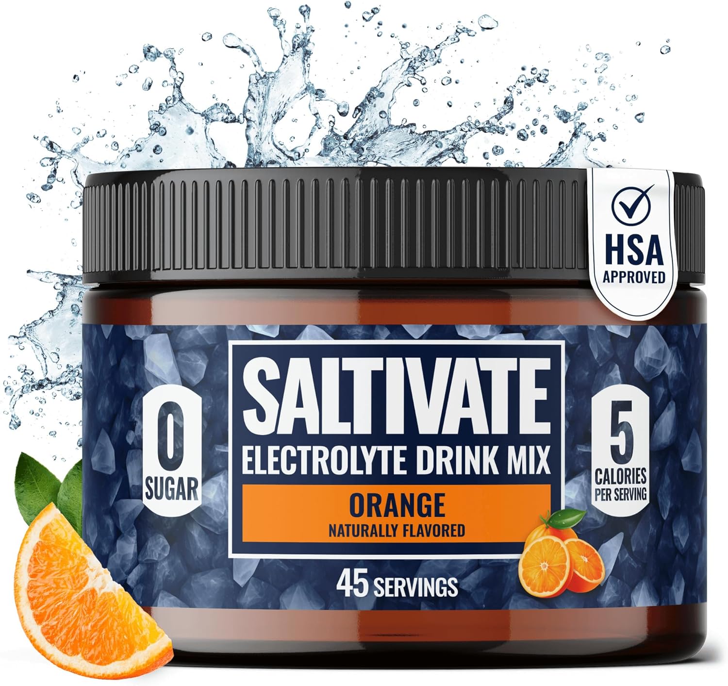 Electrolytes Powder No Sugar Made in USA 45 Servings Orange Electrolyte Powder – Bulk Electrolyte Powder Hydration, High Sodium Electrolyte Powder, Magnesium, Potassium Electrolyte Drinks