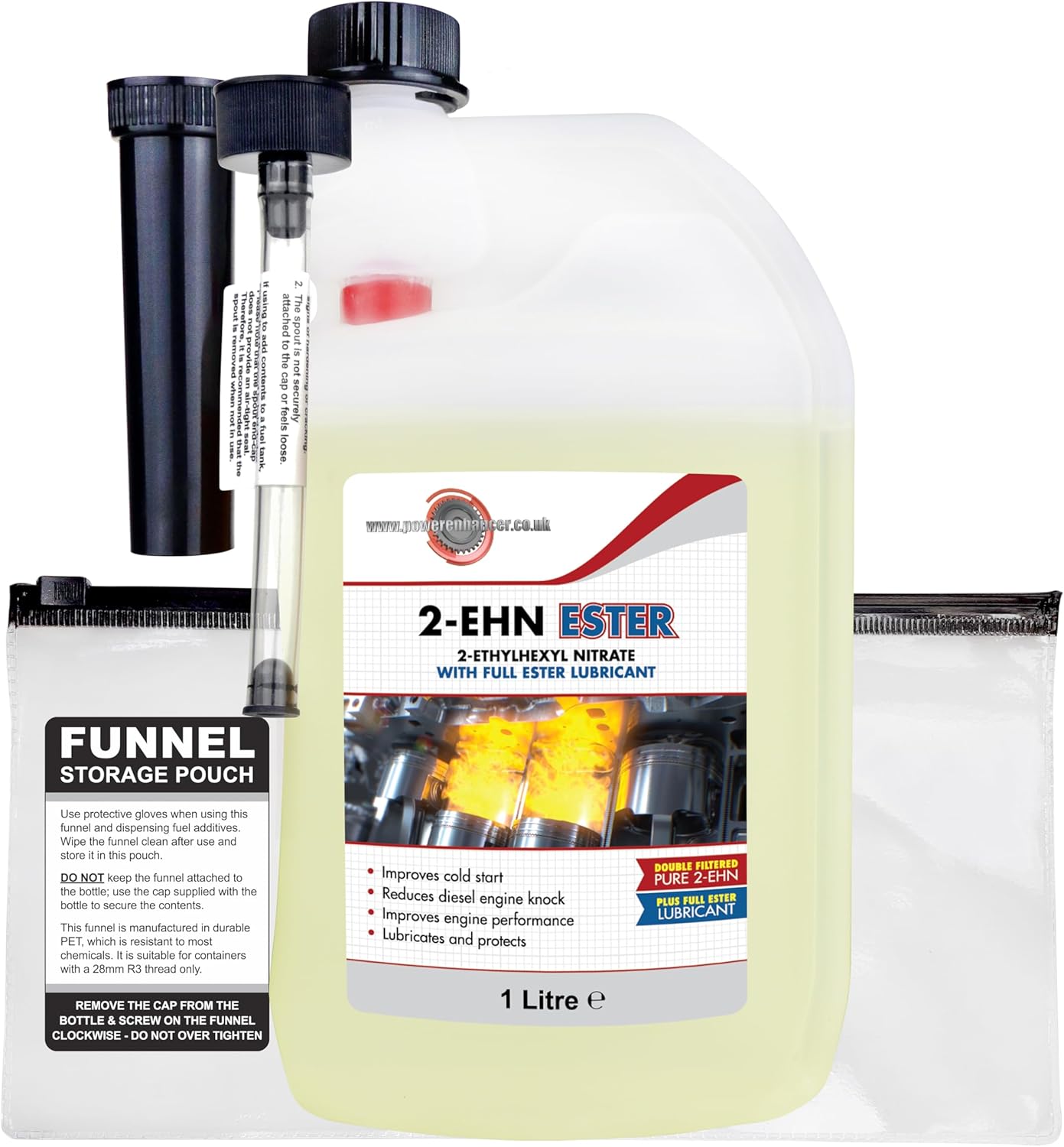 powerenhancer Premium Double Filtered Pure 2-EHN Cetane Booster with 100% Ester Lubricant. Diesel Additive to Improve Cold Start, Reduce Engine Knock and Improve Performance. (1L)