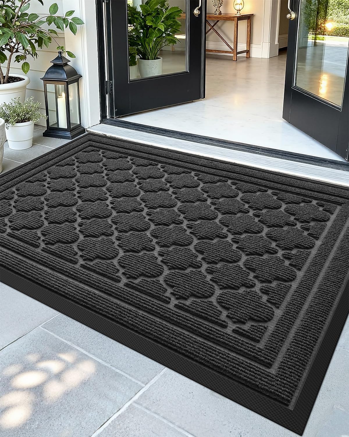 Color&Geometry Large Front Door Mat Outside Entrance, 48"x72" Heavy Duty Non Slip Low Profile Doormat, Dirt and Moisture Trapping Welcome Mats for Front Door, Entryway, Patio, Garage, Grey Geometric
