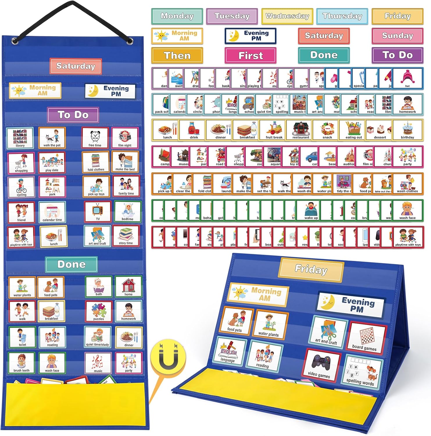 Visual Timetable 132 PECS Cards Weekly Behaviour Charts for Children, Now and Next Autism Sensory Equipment Magnetic Tile Board for Home School ADHD ASD