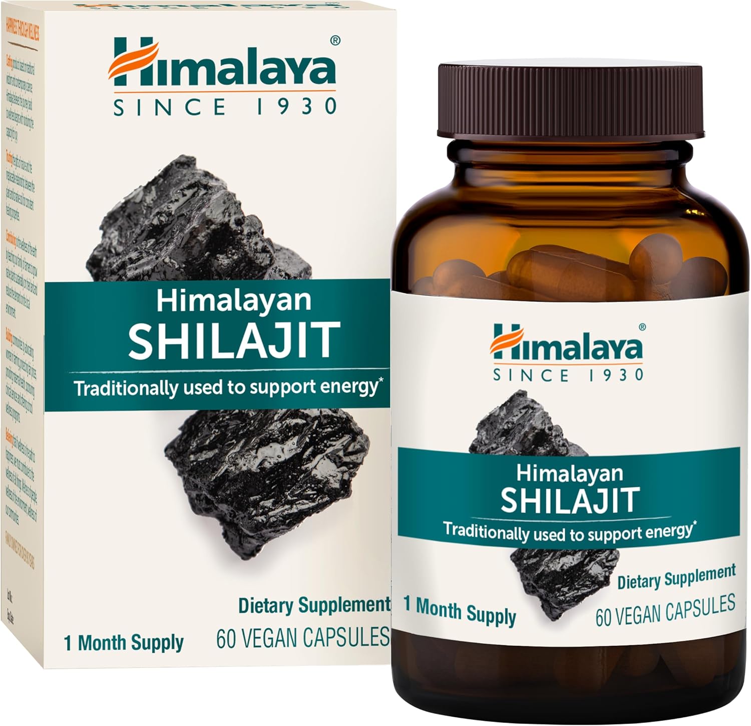 Himalaya Shilajit Extract Capsules, 60 Count, 250 mg Himalayan Shilajit Resin for Men and Women, Supports Energy