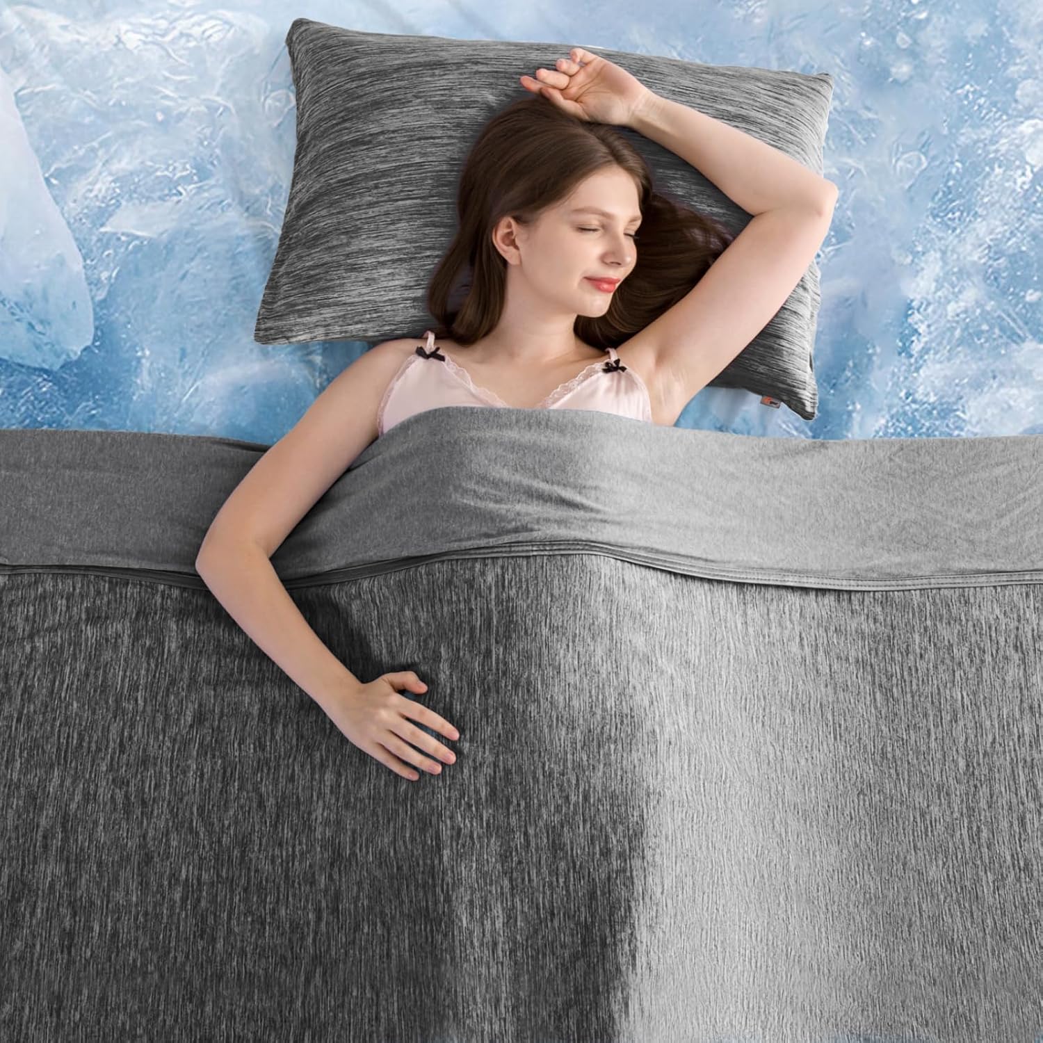 Elegear Revolutionary Cooling Blanket Queen Absorbs Heat to Keep Body Cool for Night Sweats, Arc-Chill3.0 Cool Fiber Q-Max>0.5 for Hot Sleepers, Lightweight Summer Cold Blankets for Sleeping 79" x 86"