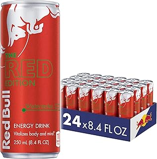 Red Bull Red Edition Energy Drink, Watermelon, with 80mg Caffeine plus Taurine & B Vitamins, 8.4 Fl Oz, Pack of 24 Cans