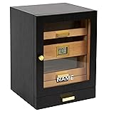 CASE ELEGANCE Monogrammed Luca Cabinet Humidor with Thick Cedar, Easy humidification System, Accurate Digital Hygrometer - Black