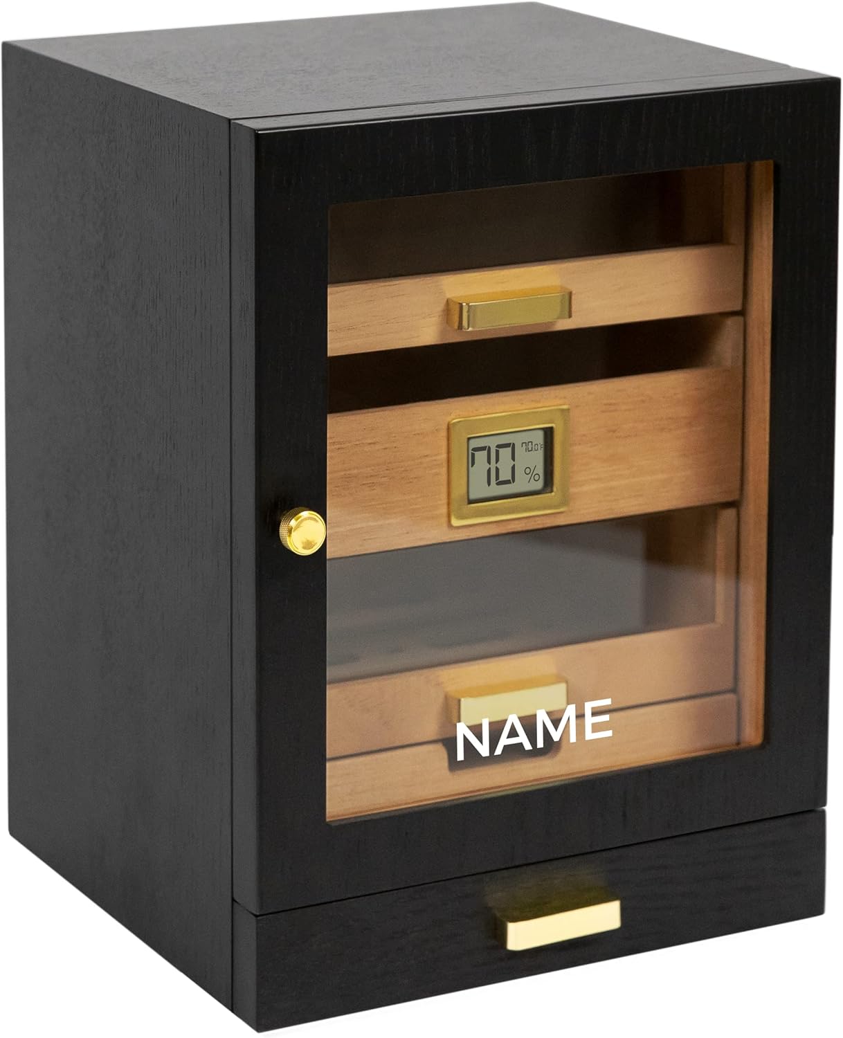 CASE ELEGANCE Monogrammed Luca Cabinet Humidor with Thick Cedar, Easy humidification System, Accurate Digital Hygrometer - Black