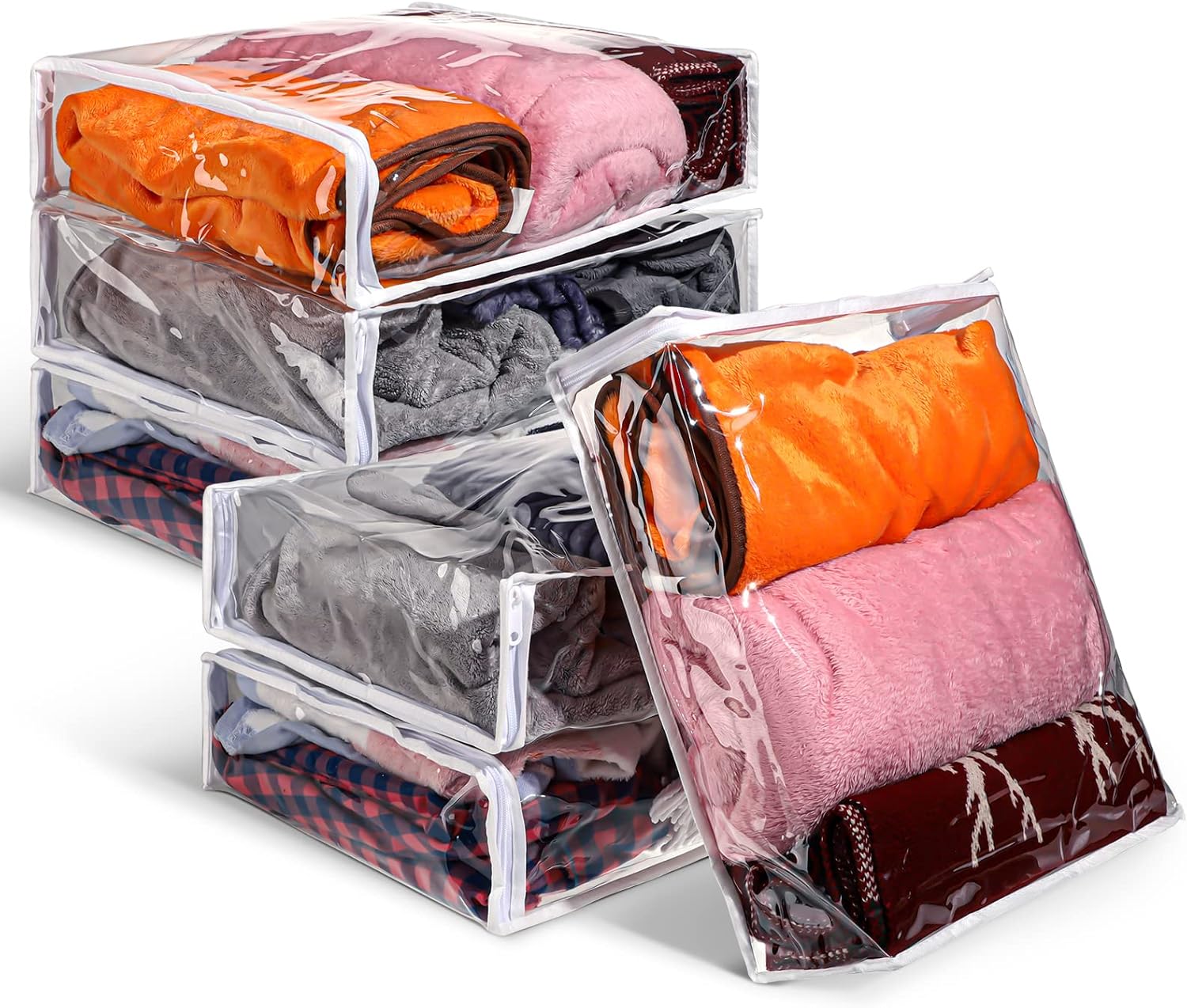 6 Packs Clear Zippered Storage Bags Sweater Moth Bags Plastic Storage for Blankets Clothes Bed Sheet Organizer with Zipper for Closet Linen Sweater Bed Sheet Clothes Pillow(16 x 14 x 4 Inch)