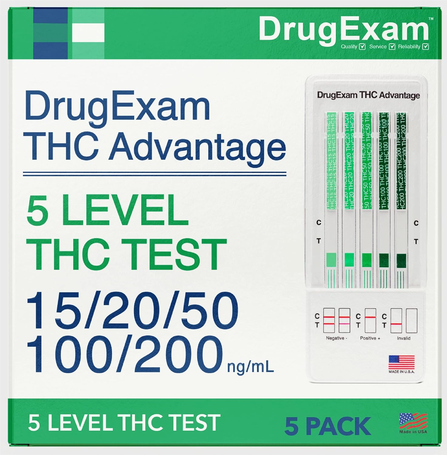 5 Pack - DrugExam Multi Drug Screen Test. Testing for Marijuana (THC). Easy to Use Urine Test. Detailed Instructions Included.