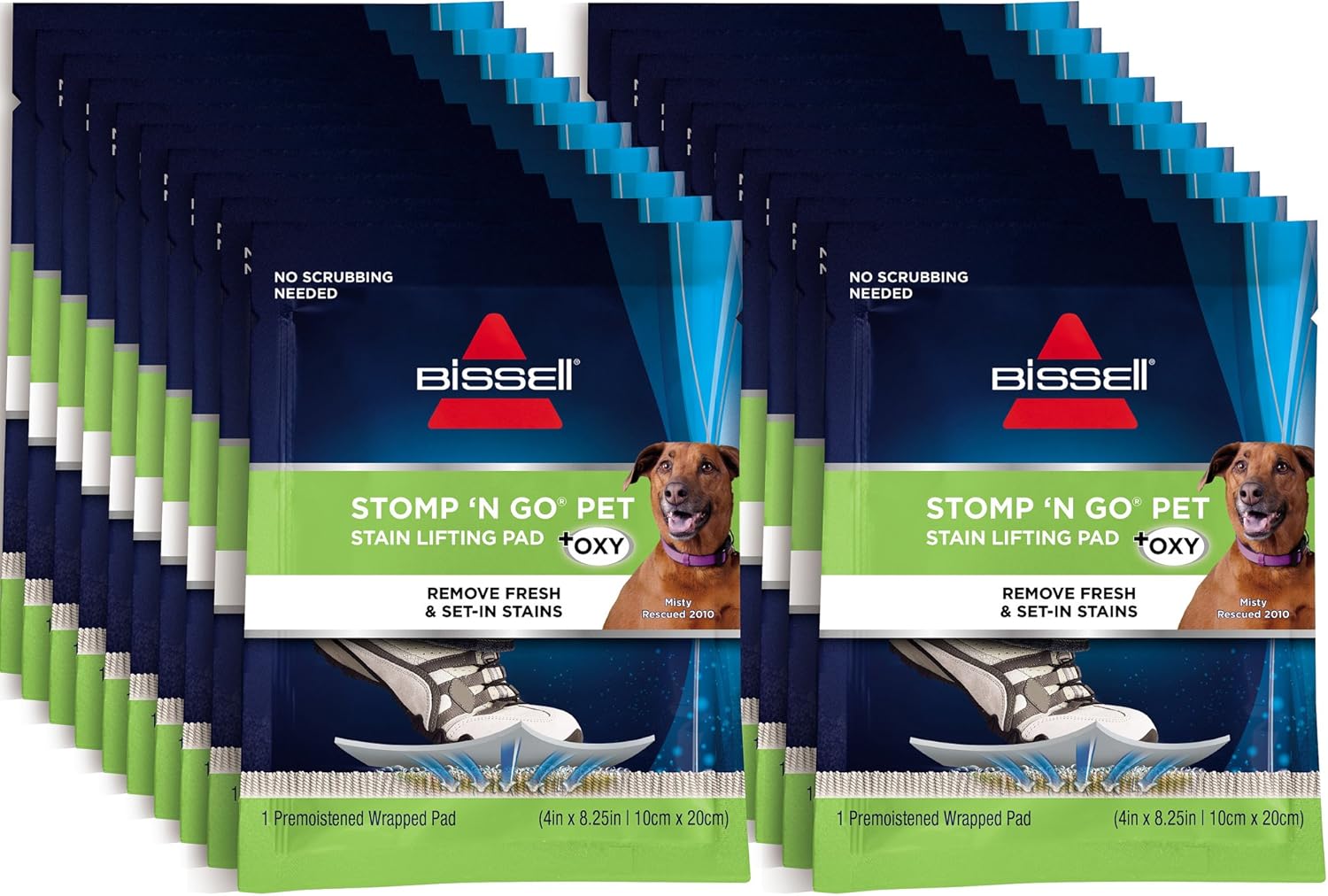 Bissell Stomp 'N Go Pet Lifting Pads + Oxy for Stain Removal on Carpet & Area Rug Cleaning, 20 Pack