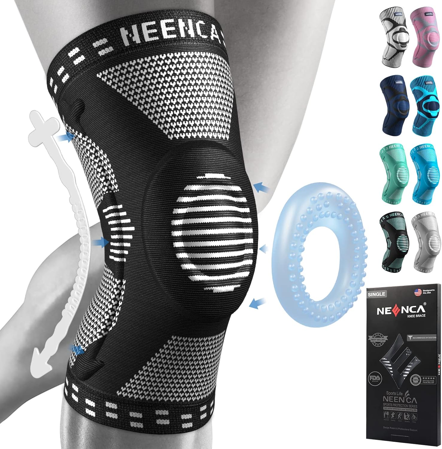 NEENCA Knee Braces for Knee Pain Relief, Compression Knee Sleeves with Patella Gel Pad & Side Stabilizers, Knee Support for Weightlifting, Running, Workout, Arthritis, Meniscus Tear, Men Women. ACE-53