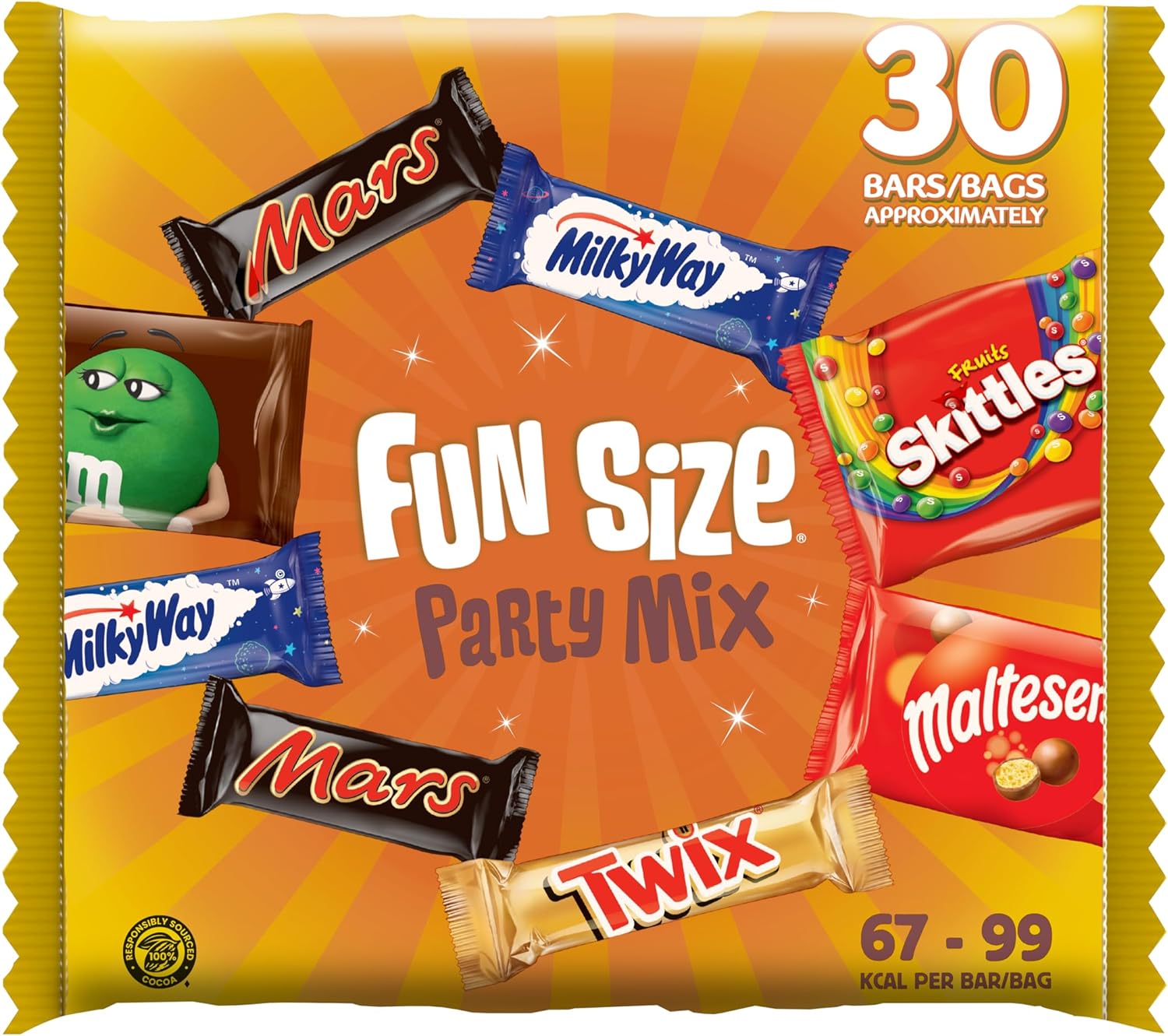 Mixed Bulk Chocolate & Sweets Multipack 540g, 30 Fun Size Chocolate Bars & Bags, Mars, Twix, MilkyWay, Maltesers, Skittles, M&Ms, Ideal for Gift, Snacks or Party Bags