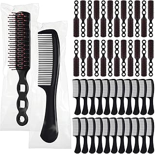 Baderke 48 Pcs Hair Grooming Set: Individually Wrapped Combs and Detangling Brushes for Curly, Thick, Long Hair - Ideal for Women, Kids, Hotels, and Charities (Black)