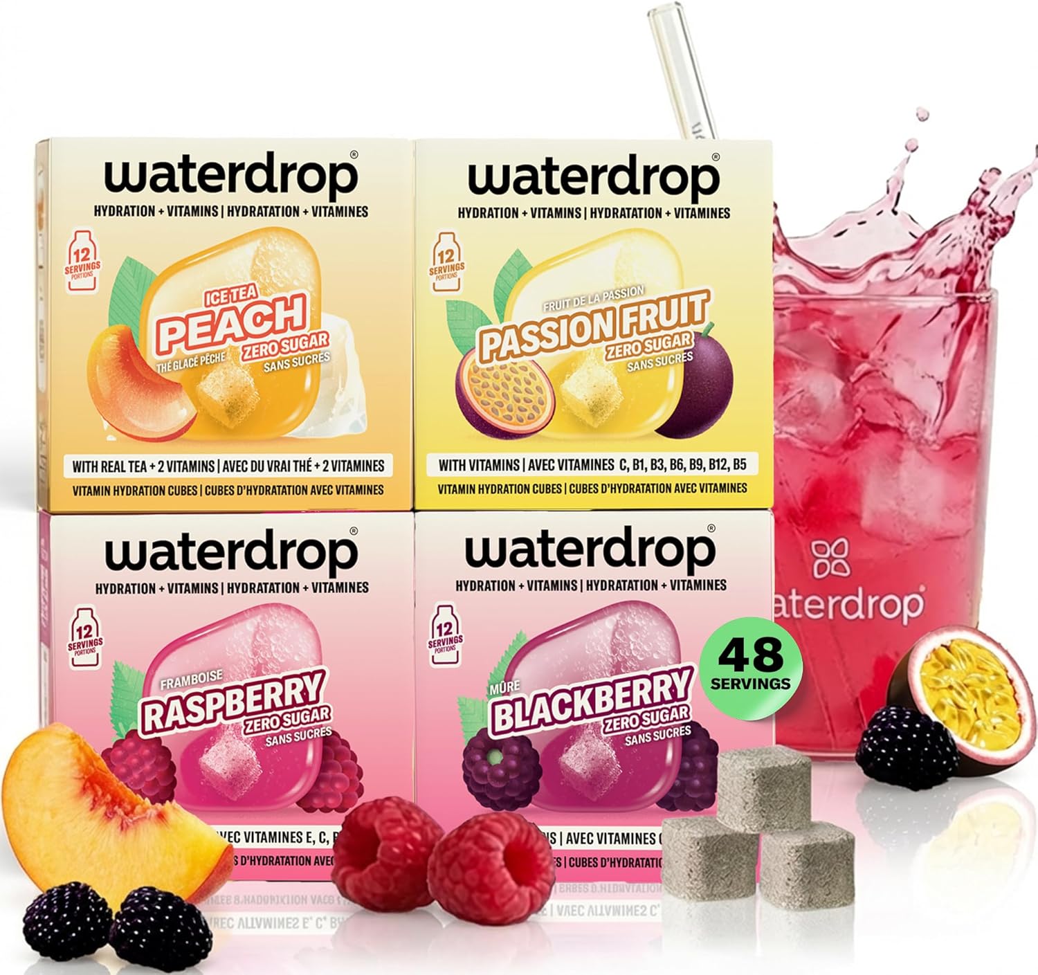 waterdrop® Microdrink Bestseller Set | 48 Drops | 4 Flavours | Sugar-free Instant Drink | Natural fruit and plant extracts + valuable vitamins | Effervescent hydration tablets | Drink powder sachets
