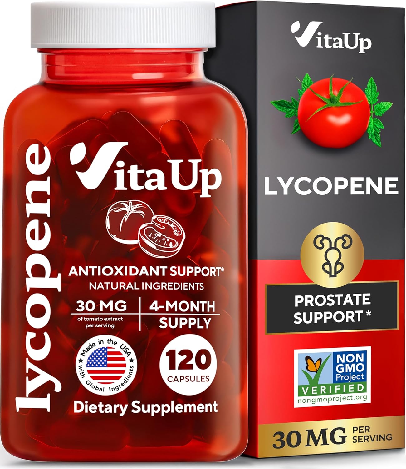 Lycopene Supplements for Men - USA Made Prostate Supplements for Men with Natural Tomato Extract - Non-GMO Lycopene Supplement for Prostate, Skin & Antioxidant Support - 120 Count