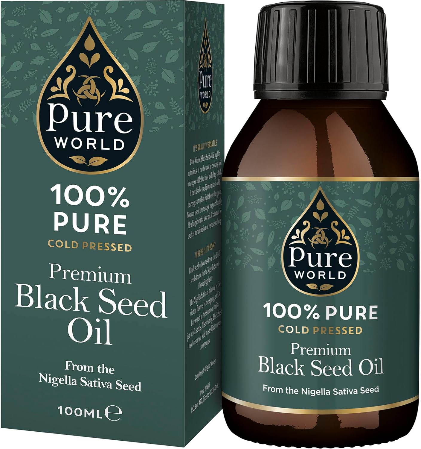 High Strength 100% Pure Virgin Cold Pressed Black Seed Cumin Oil 100ML Glass Bottle, Nigella Sativa Black Seed Oil