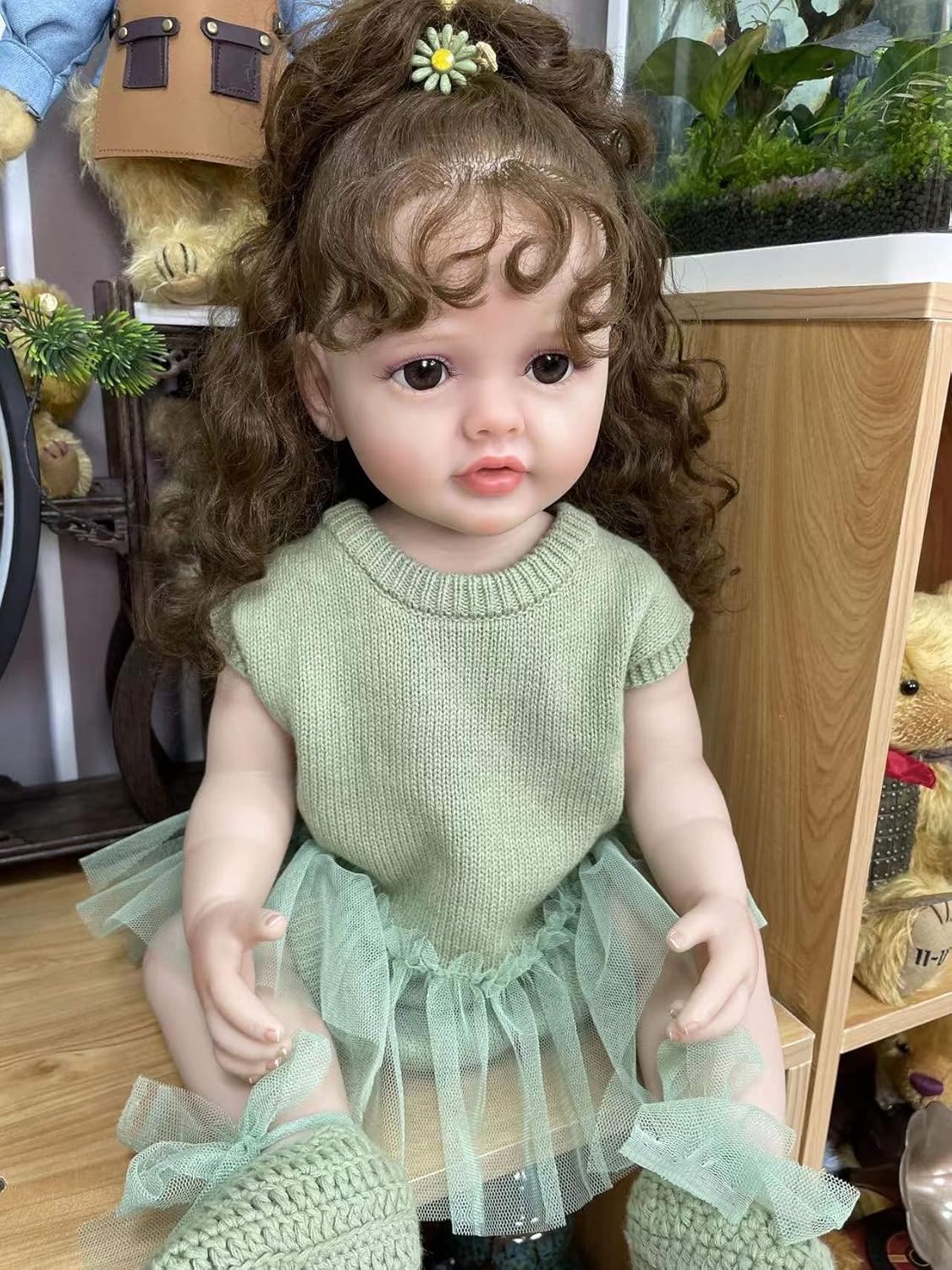 Reborn Baby Dolls Girl Full Body Silicone 22 Inch Real Life Baby Doll Rooted Curly Hair Realistic Newborn Baby Doll Cute Toddler Toy Gifts