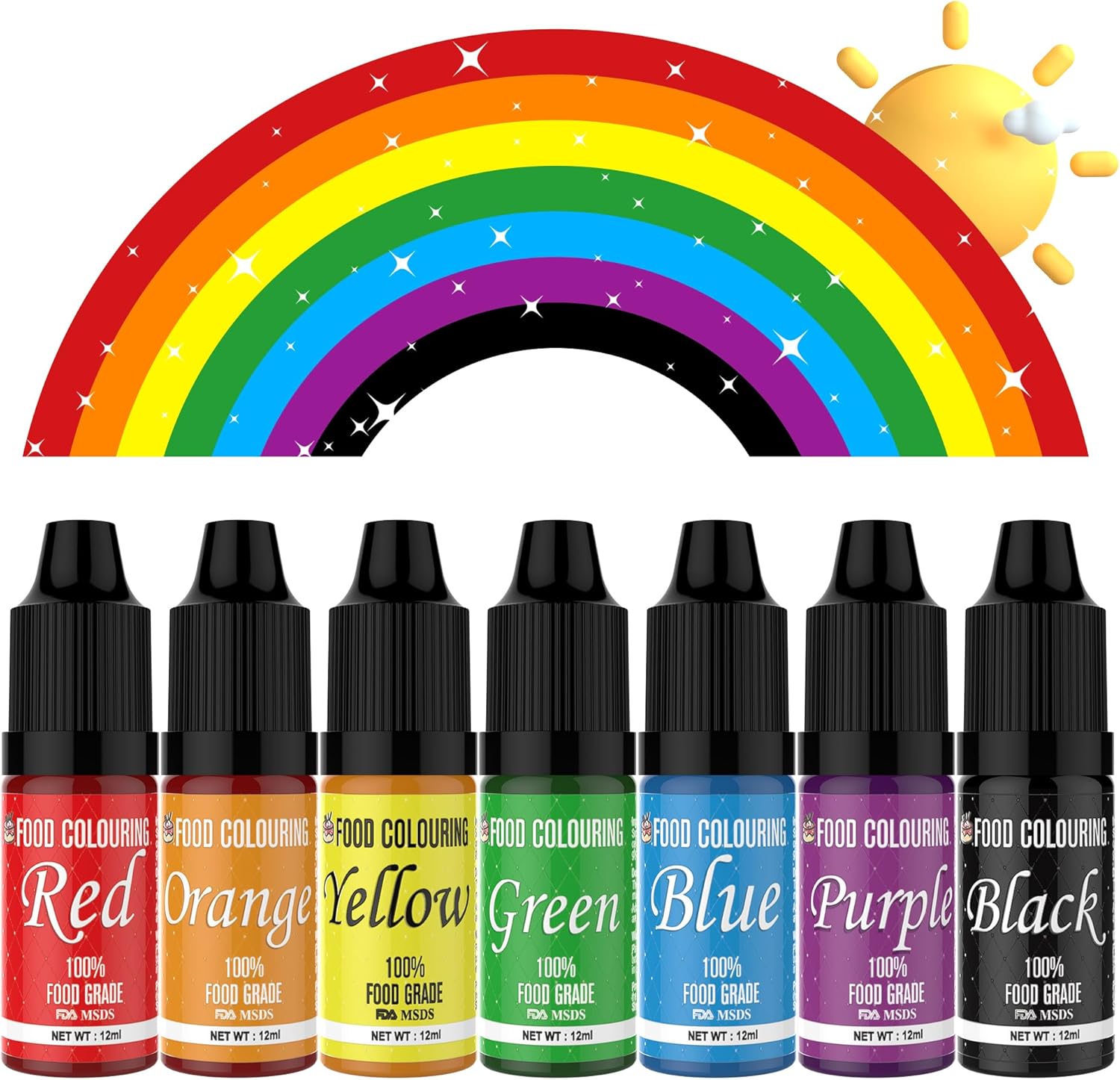 Food Colouring – Food Colours Set for Cakes Baking, Biscuits, Macaroon – Highly Concentrated Food Colouring for Cake Decoration, DIY Slime, Craft Colouring (7X12ml)