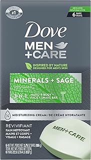 DOVE MEN + CARE Body and Face Bar Minerals + Sage 6 Bars to Hydrate Skin More Moisturizing Than Bar Soap 3.75 oz