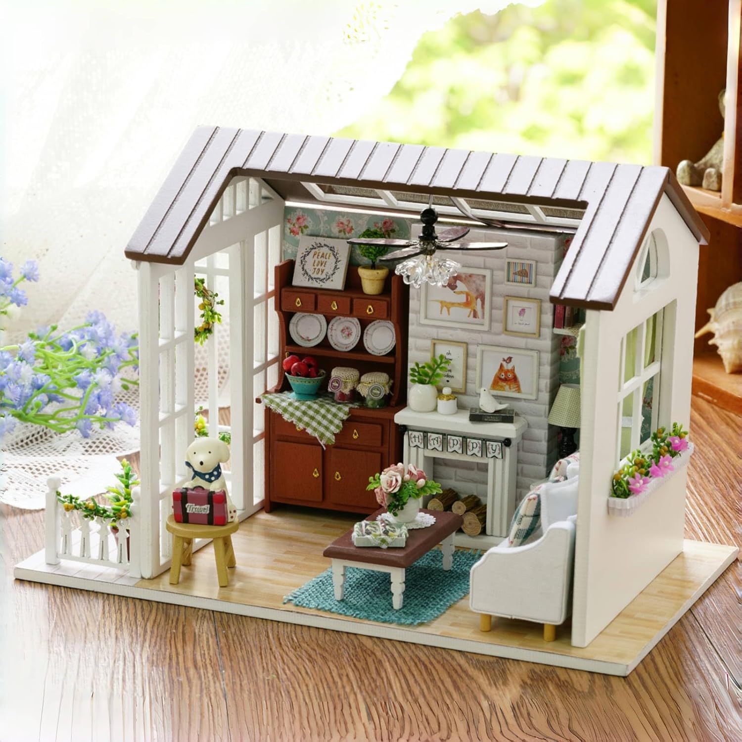 DIY Miniature House Kits with Furniture and LED Lights, CUTEROOM 3D Wooden Dolls House Kits to Build for Teens Adults Birthday Merry (Retro Quiet House)