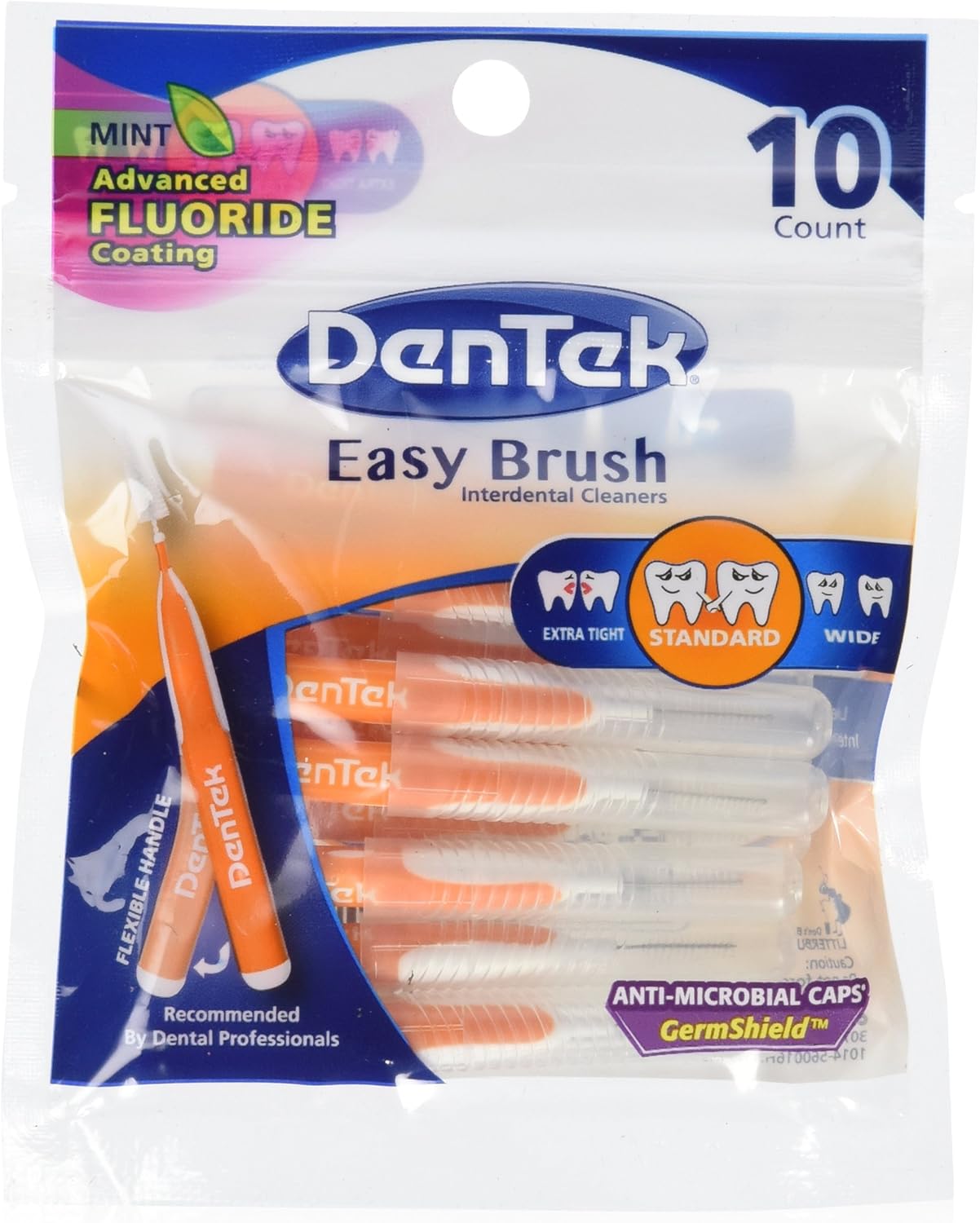 DenTek Easy Brush Interdental Cleaners | Brushes Between Teeth | Standard | Mint Flavor | 10 Count (Pack of 6)