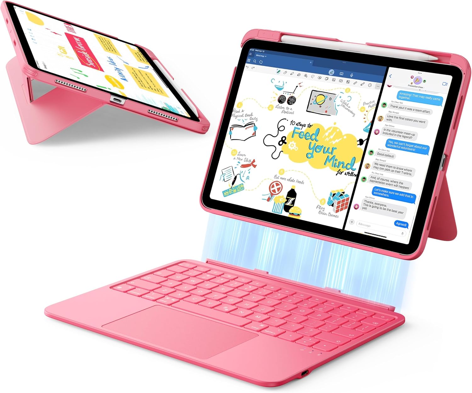 ESR for iPad (A16) 11th/10th Gen Case with Keyboard, Ultra-Light | Magnetic Detachable Keyboard Case, Stable Stand for Writing, Large Trackpad, Flex Series, Pink