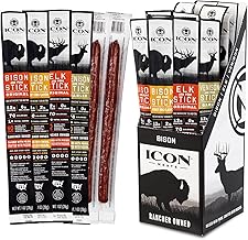 ICON Meats Snack Sticks Sampler - Assorted Flavors of Bison, Elk, Venison and Pork Jerky Sticks - 24 Pack of Individually Wrapped Meat Sticks, 6 Per Flavor – USDA Approved, All Natural Artisan Meats