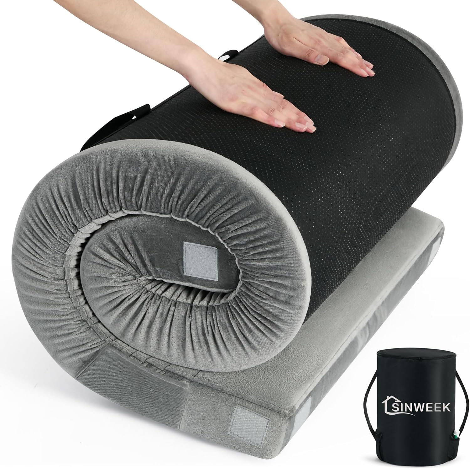 Sinweek Memory Foam Camping Mattress CertiPUR-US Waterproof Portable Roll Up Mattress for Adults Cot Mattress Car Van Sleeping Mat Pad with Carrying Bag