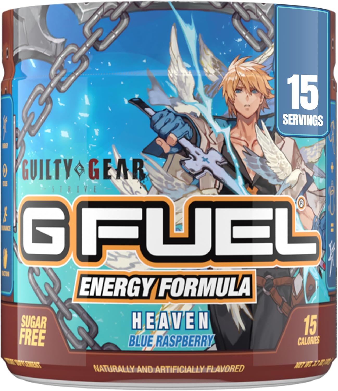 G Fuel Guilty Gear Heaven Energy Drink Powder, Pre Workout Caffeine Mix for Gaming, Sugar Free Focus Amino, Vitamin + Antioxidants, 3.7oz (Blue Raspberry, 15 Servings)