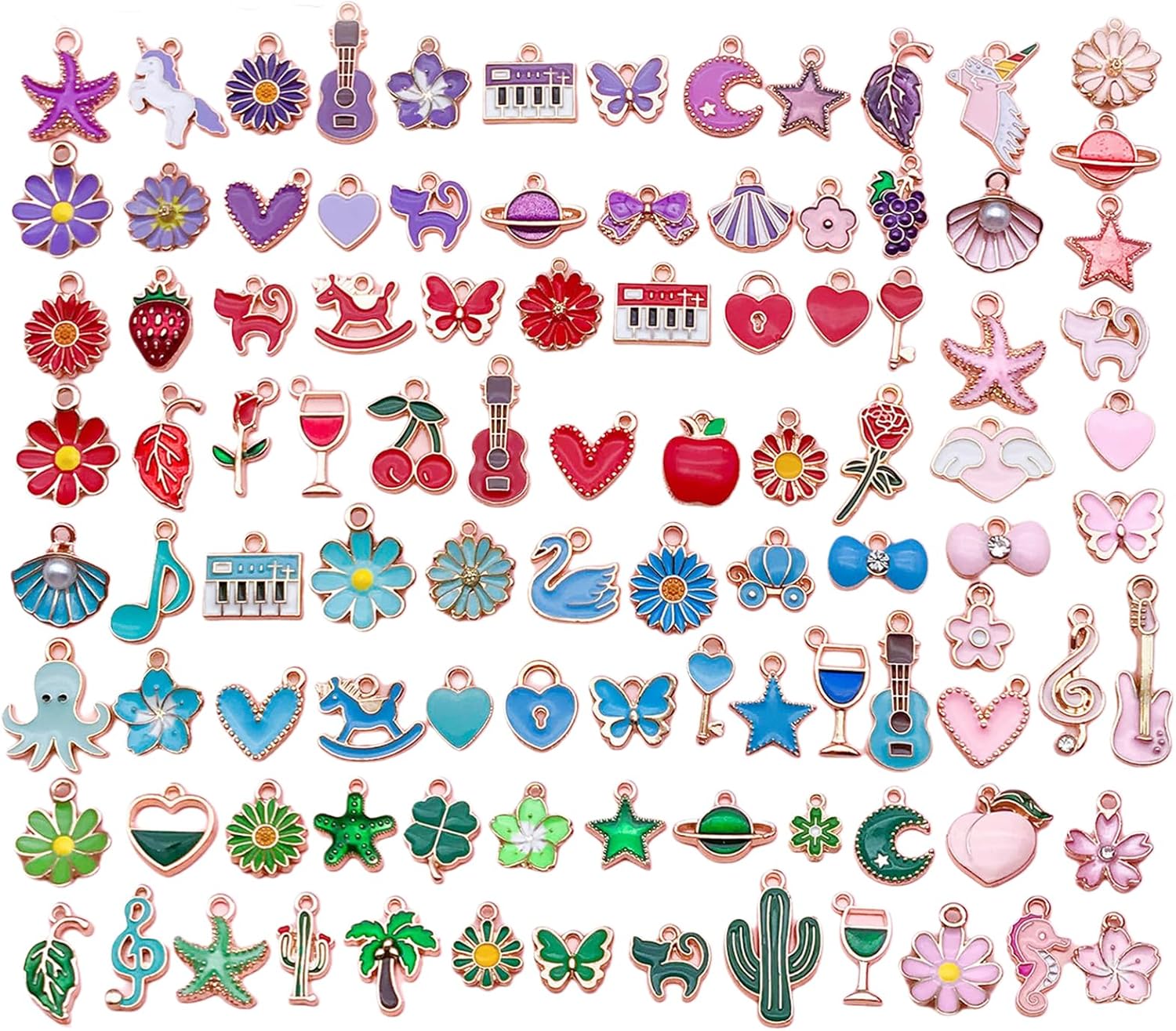 InteDesign 100PCS Bracelet Charms for Jewellery Making Supplies, Enamel Paint Metal Charms for DIY Necklace Bracelet Earrings Jewellery Keyring Making Accessories