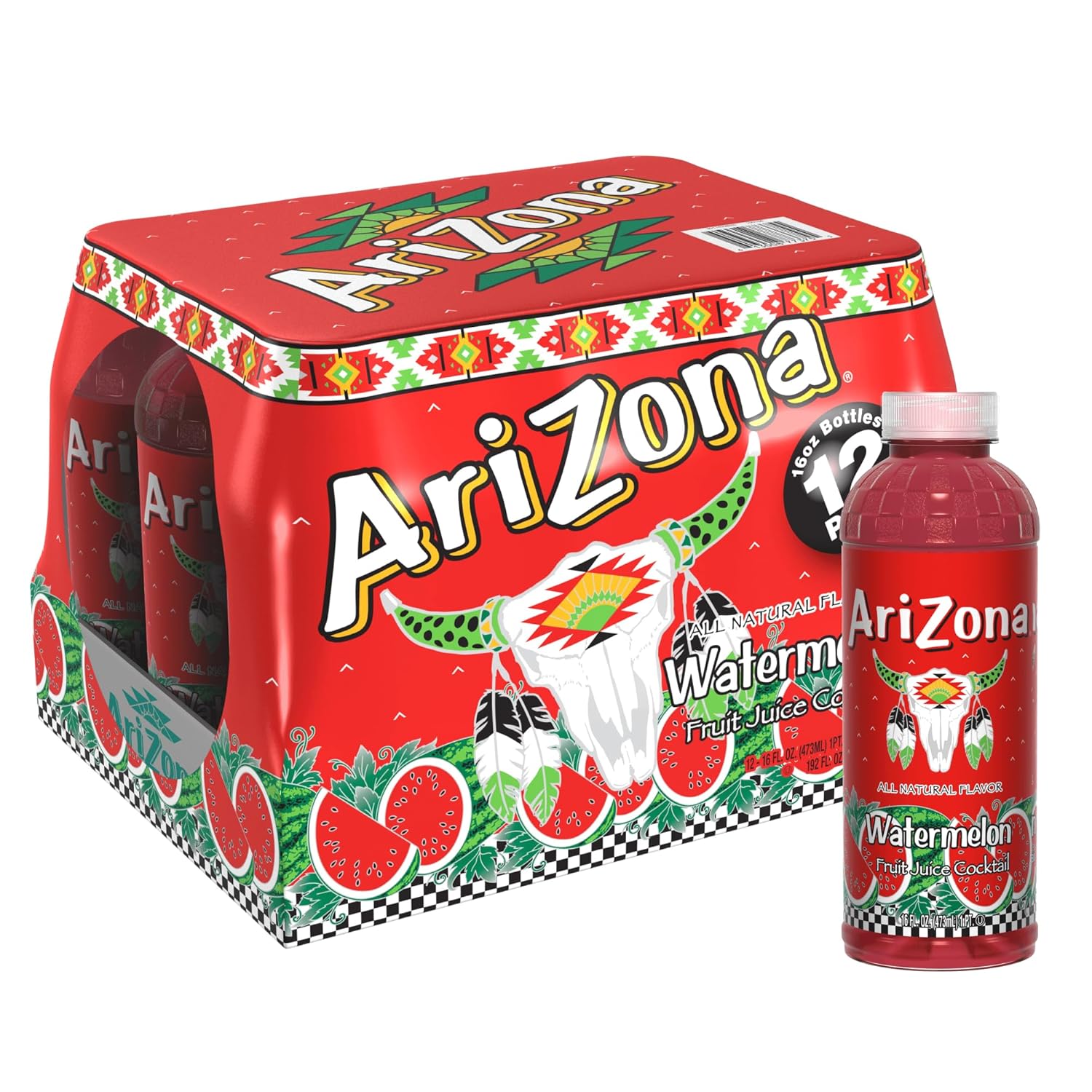 AriZona Watermelon - Fruit Juice Cocktail - 16 Fl Oz (Pack of 12)