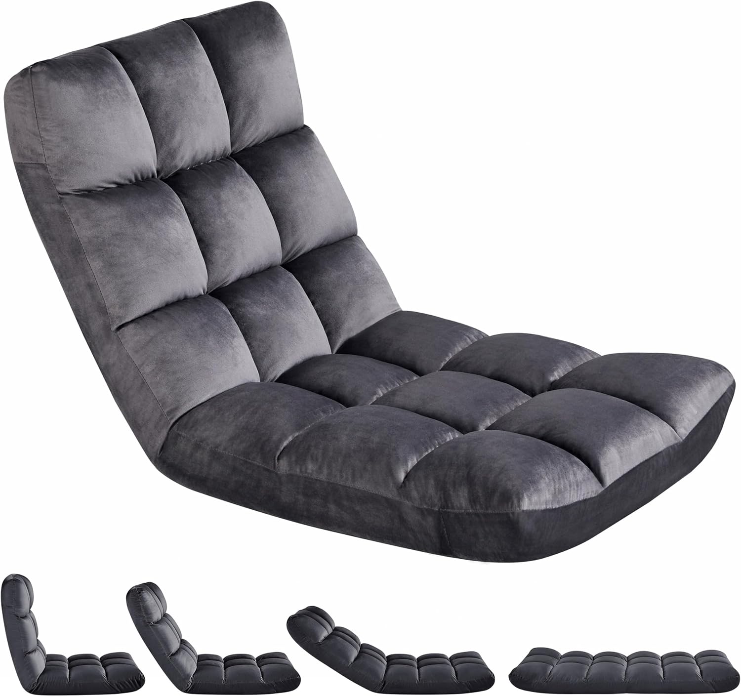 Yaheetech Floor Chair with Back Support, Comfy Floor Sofa for Adult, Floding Lounge Chair with 14 Adjustable Positions for Lounge, Gaming Reading and Meditation, Gray