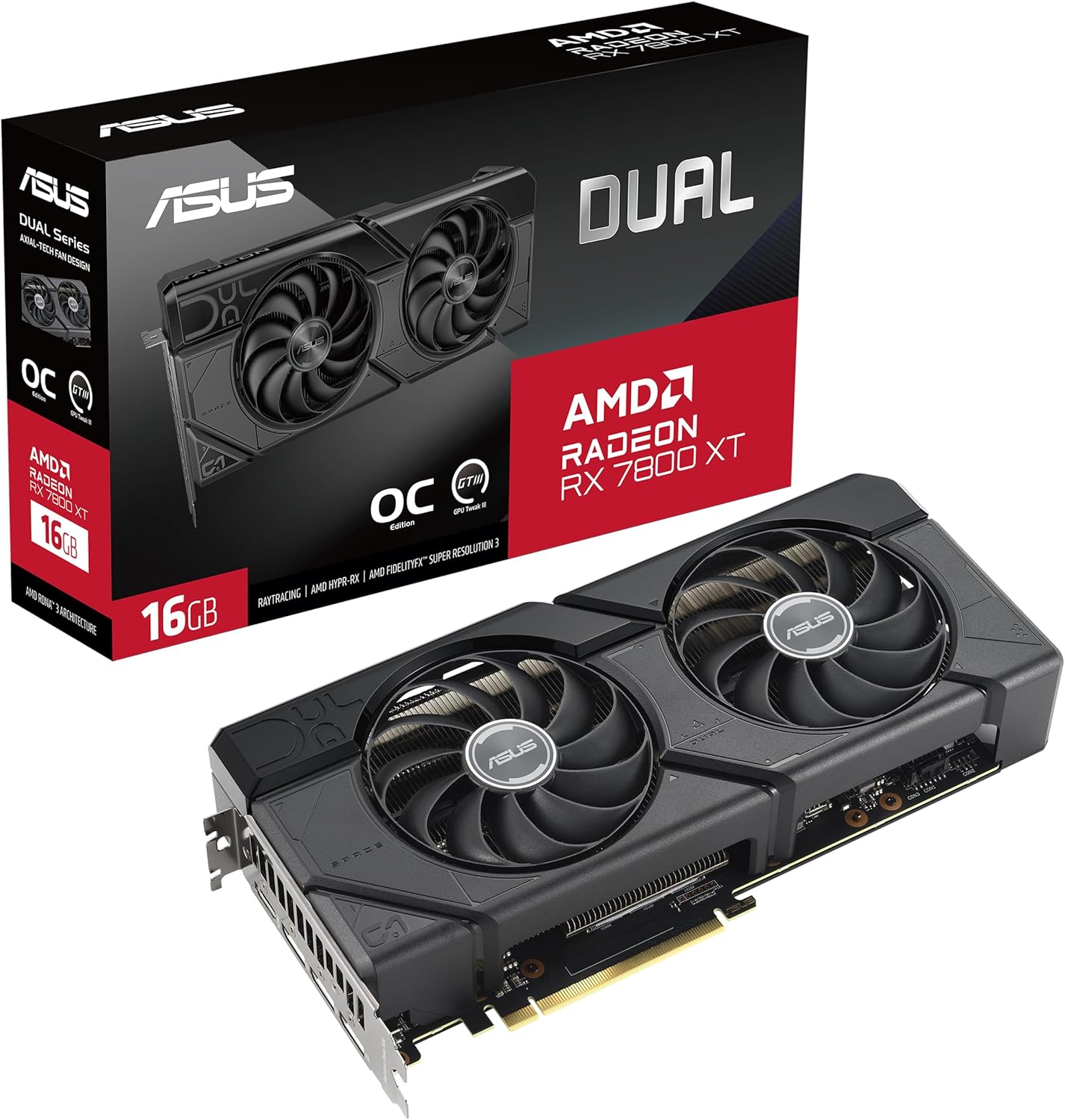 ASUS Dual Radeon RX 7800 XT OC Edition 16GB GDDR6 (AMD RDNA 3, PCIe 4.0, 16GB GDDR6 memory, HDMI 2.1, DisplayPort 2.1)