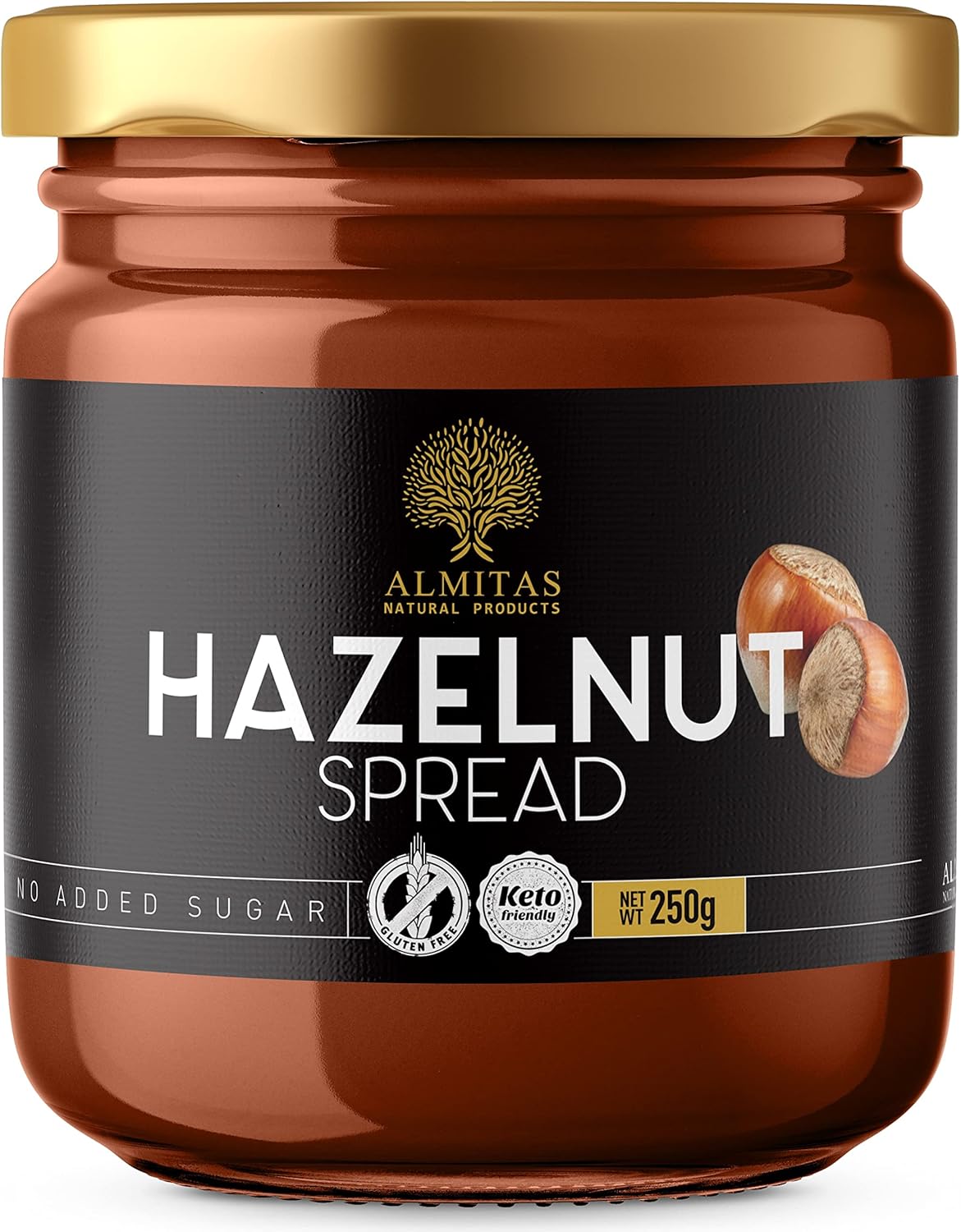 Keto & Vegan Hazelnut Chocolate Spread (250g) May Need to be Heated to be Spreadable, Keto Snack with 1.1g Net Carb
