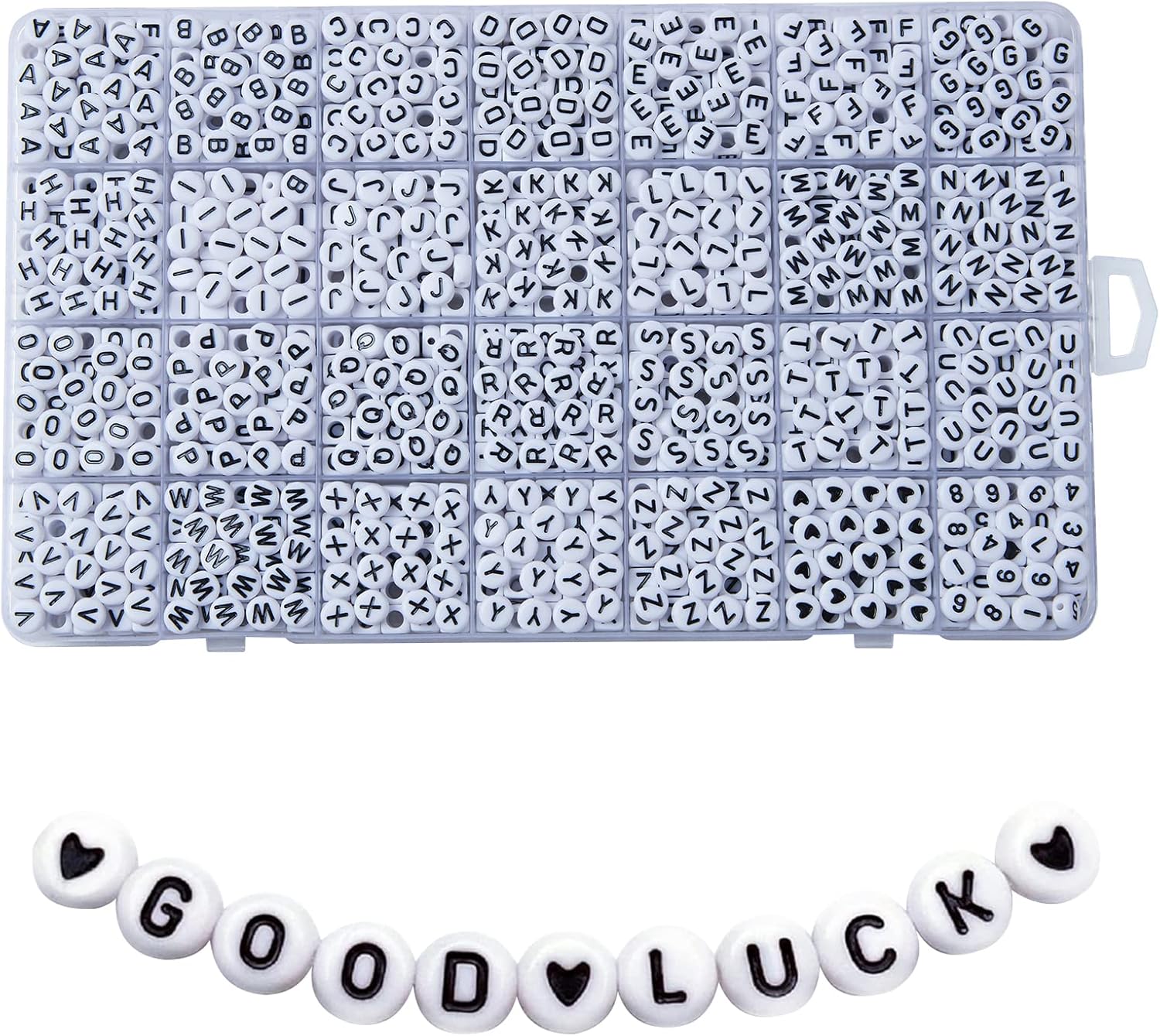 1400pcs Letter Beads, 4x7 mm Acrylic Alphabet Beads, Beads for Jewelry and Bracelet Making, in 28 Grid Box (White and Black)