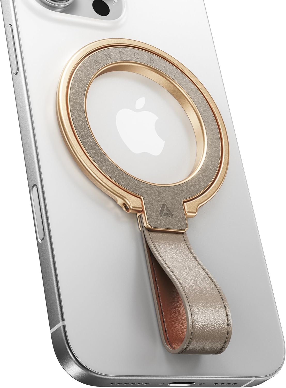 andobil [2025 Premium Leather] Magnetic Phone Grip for MagSafe [Longest Durable] Adjustable Phone Ring Kickstand with Leather Loop Compatible with MagSafe Accessories&iPhone 16 Pro Max/15/14/13,Greige