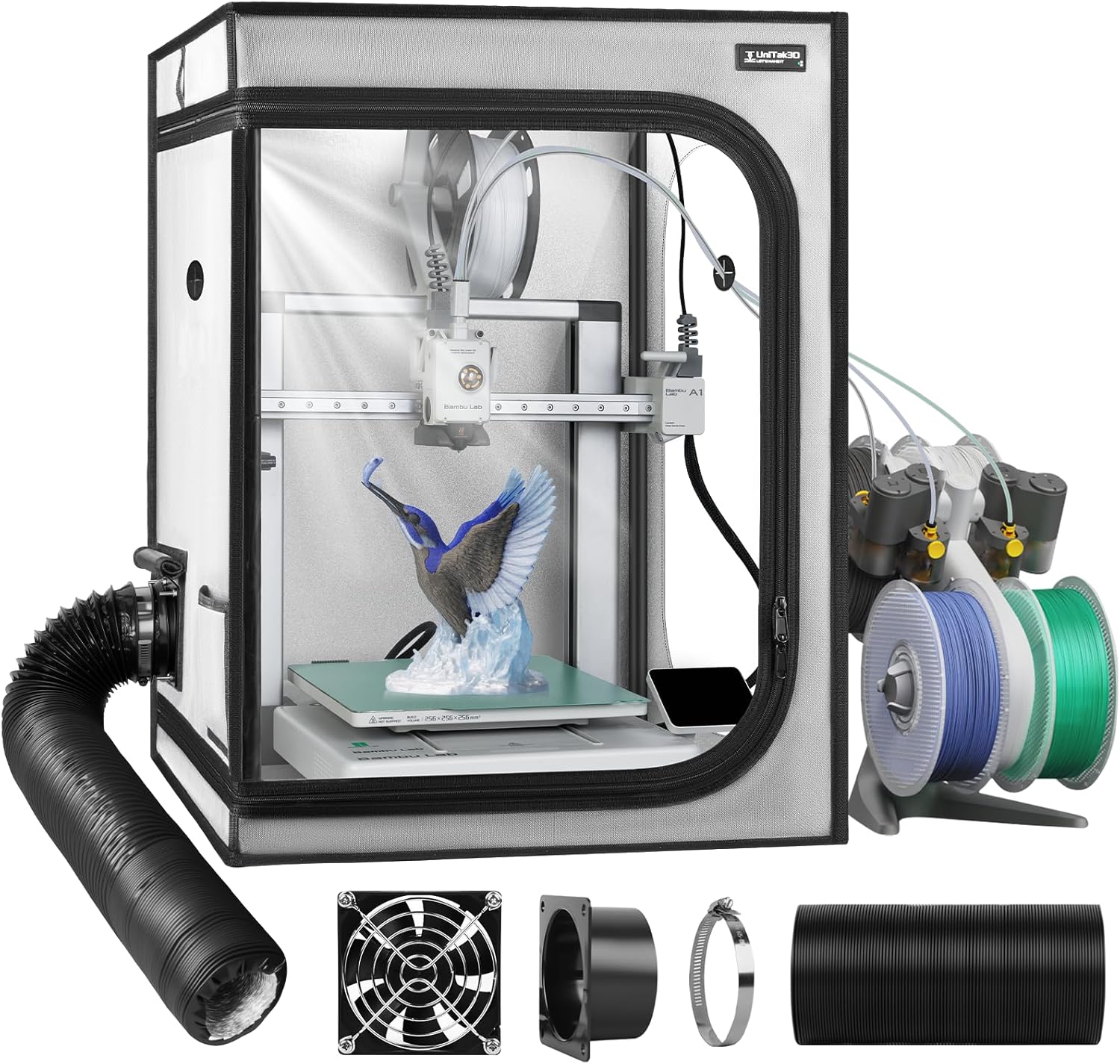 Upgrade 3D Printer Enclosure Compatible with Bambulab A1/A1 Mini Combo with Ventilation Kit, AMS LED Light, Fireproof Dustproof Constant Temperature Noise Reduction 3D Printer Cover-520 * 600 * 700mm