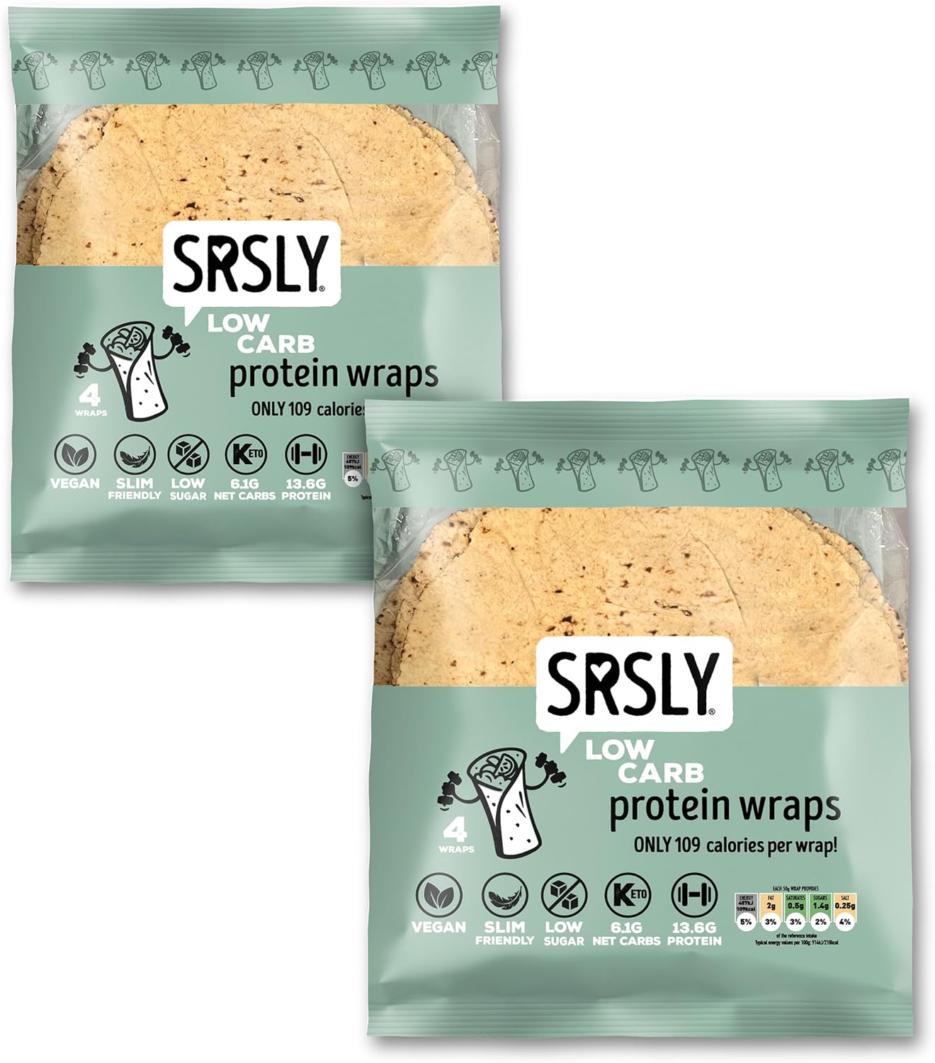 SRSLY Low Carb Keto Protein Wraps 9" x 8 | 14G Protein, 109 Kcals, 6G Carbs | Vegan | Soft Yet Sturdy | High Protein Bread Wraps | Low Calorie Bread Wraps | Seriously Low Carb