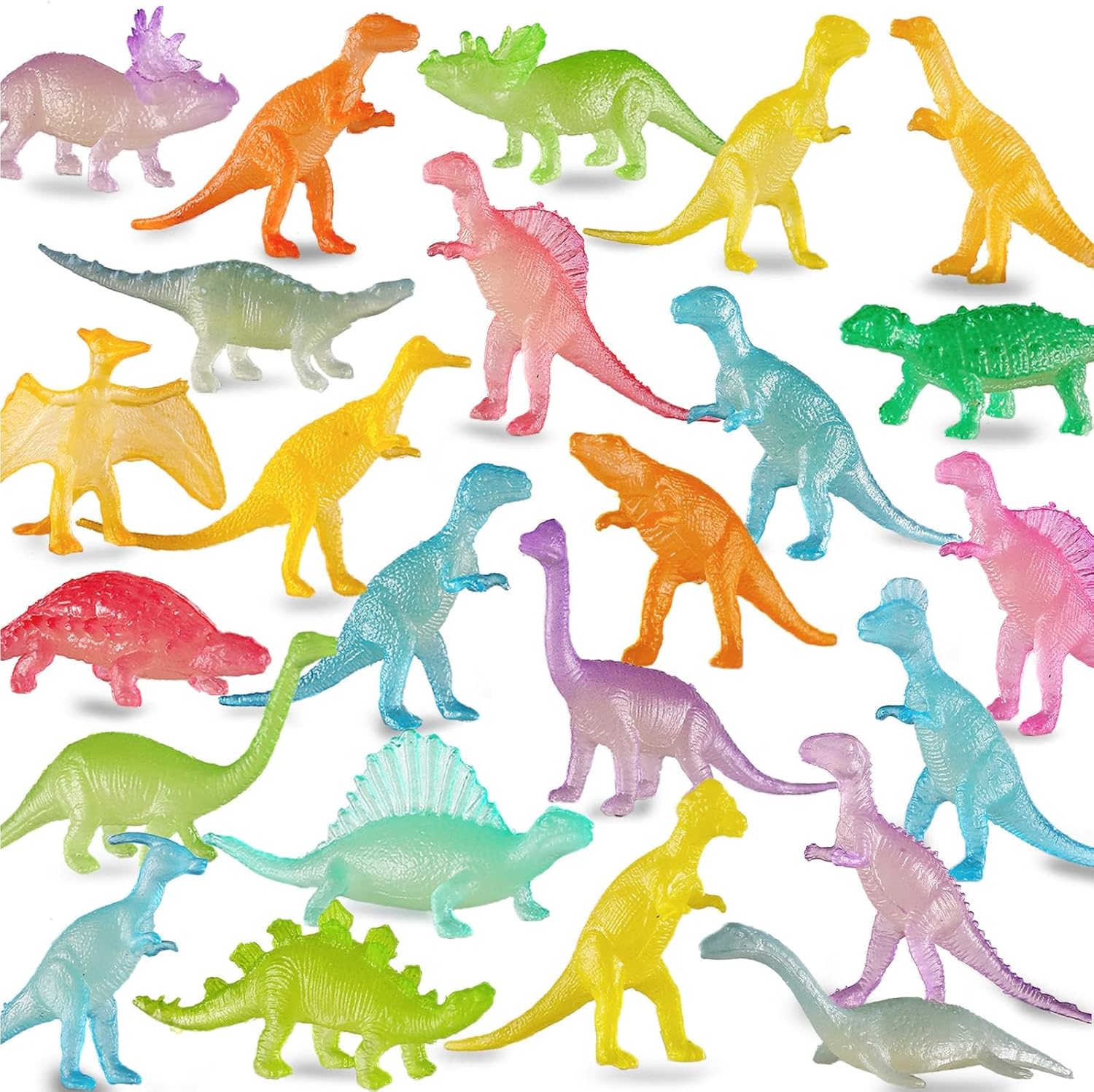 96 Pack Glow in Dark Mini Dinosaur Bulk Toy Set, Dinosaur Party Favors for Kid, Cupcake Toppers, Birthday Decoration Goody Bag Filler, Classroom Prize, Pinata Stuffers