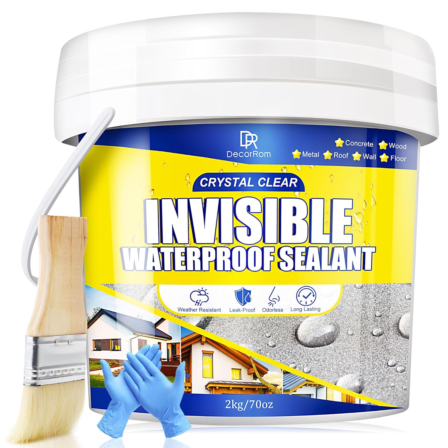 Waterproof Clear Sealant, 2,000g Transparent Waterproof Coating - Concrete Crack Sealant for Roofs, Walls, Wood & Terraces - Indoor/Outdoor Flexible Water-Based UV-Resistant Crack-Proof Protection