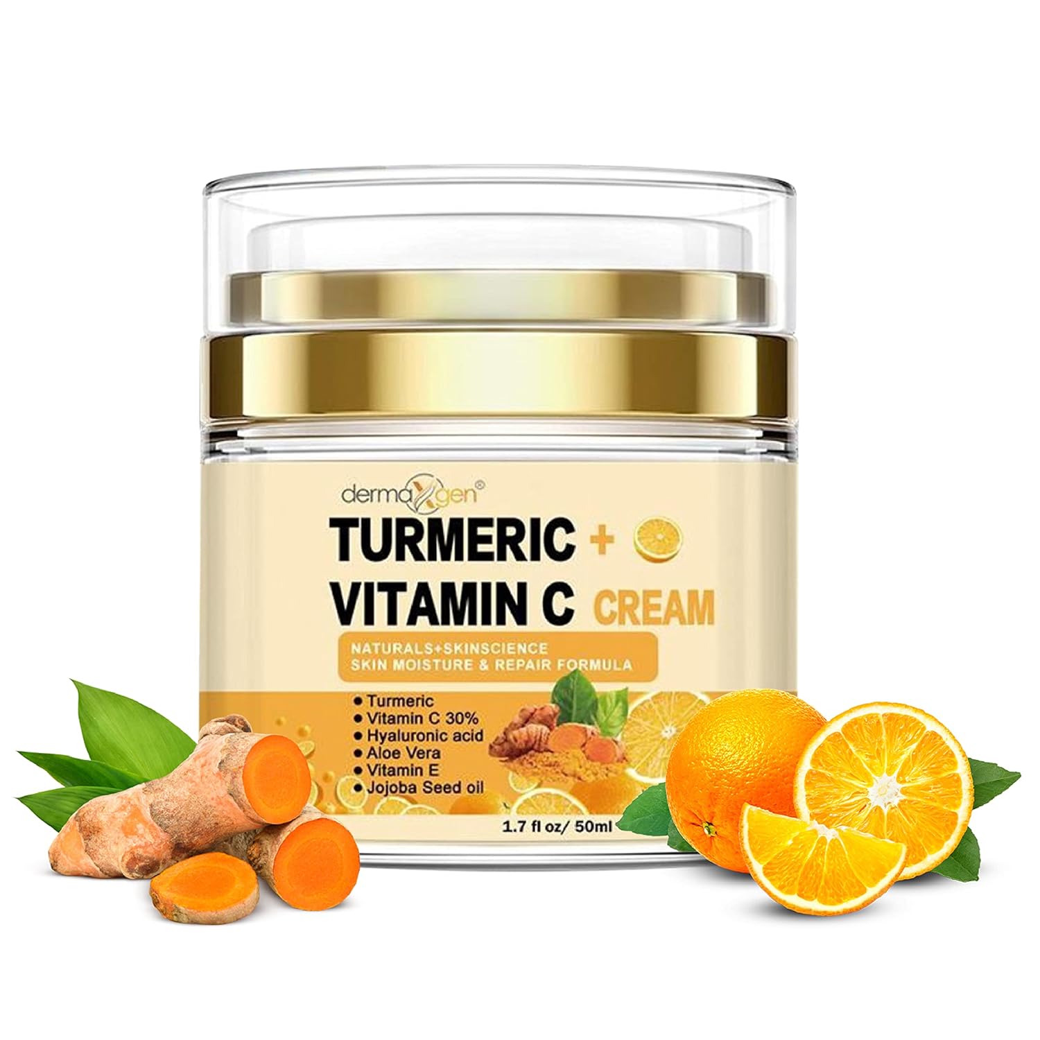 Turmeric Face Cream with 30% Vitamin C – Hydrating Glow Boosting Moisturizer for Normal, Dry, Oily, and Combination Skin – Organic Ingredients – 1.7 FL OZ