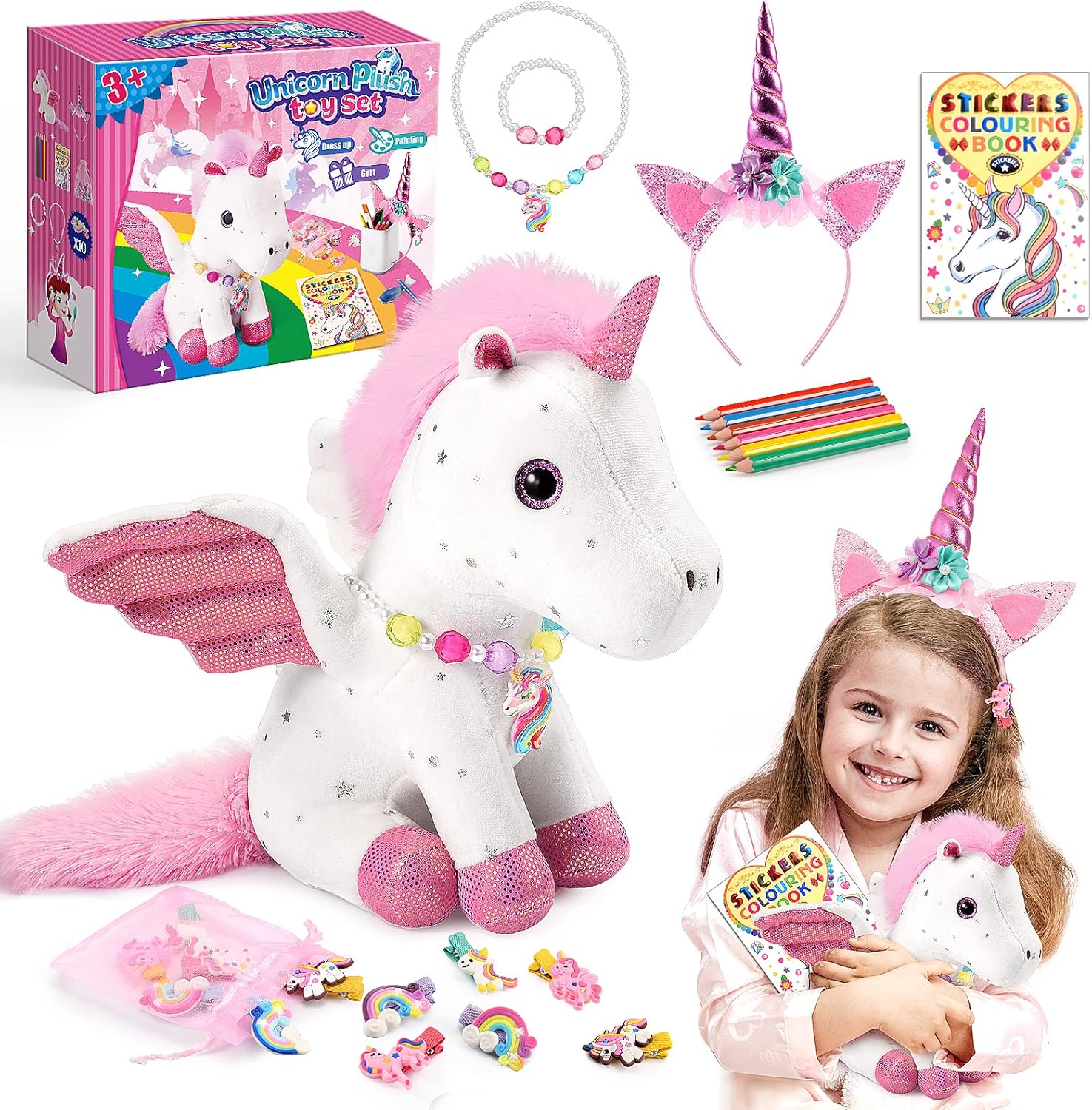 Qukir Unicorn Gifts for 3-10 Year Old Girls, Stuffed Animals Toys for 3-10 Year Old Girl Teddy Birthday Gifts for 3 4 5 6 7 8 Year Old Girls Toys Unicorn Soft Toys Birthday