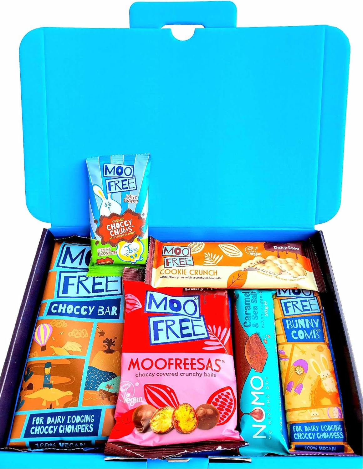 Moo Free & NOMO Chocolate Selection Hamper Gift Box | Cookie Crunch | Free From, Dairy Free, Gluten Free & Vegan | Hamper Exclusive To INTERGALACTIC SWEETS