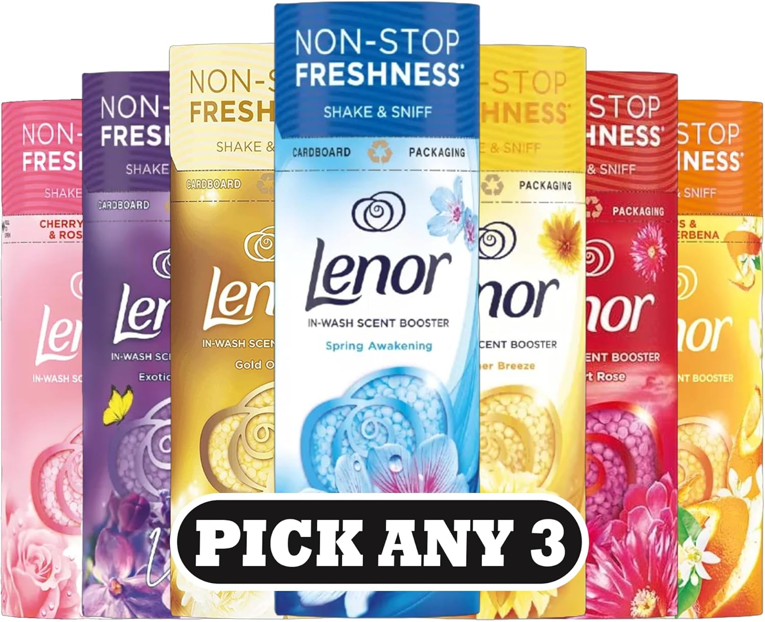 Lenor In-Wash Scent Booster Beads 155g | Mix & Match Any 3 Scents | Non-Stop Freshness | Shake & Sniff Fragrance Boost | 3 x 155g
