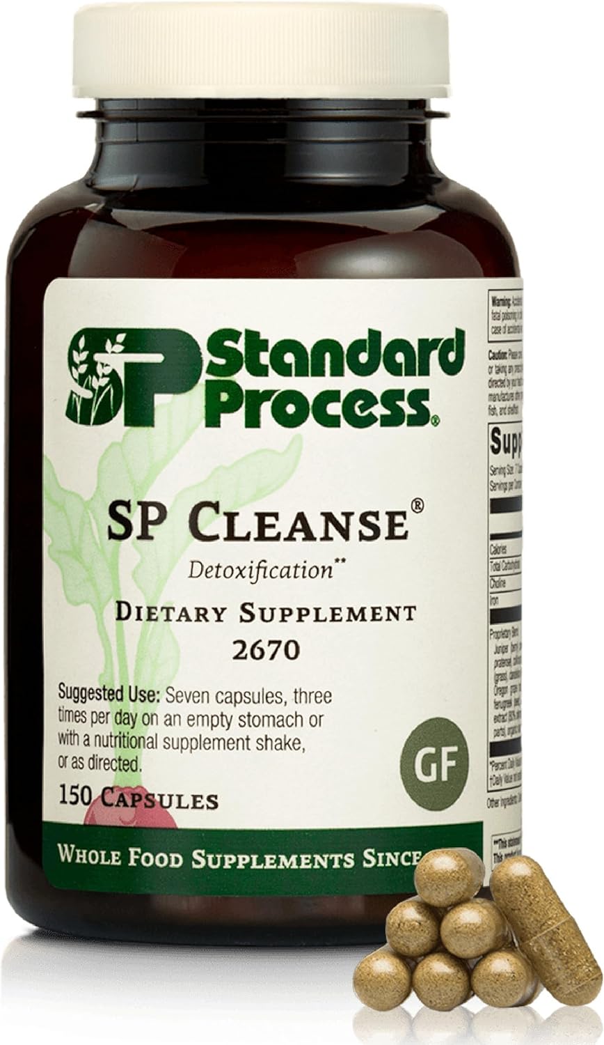 Standard Process SP Cleanse - Healthy Kidney & Liver Support Supplement - Formula Aids Gallbladder Function - Digestive Support Supplement with Apple Pectin, Barley, Beetroot & More - 150 Capsules