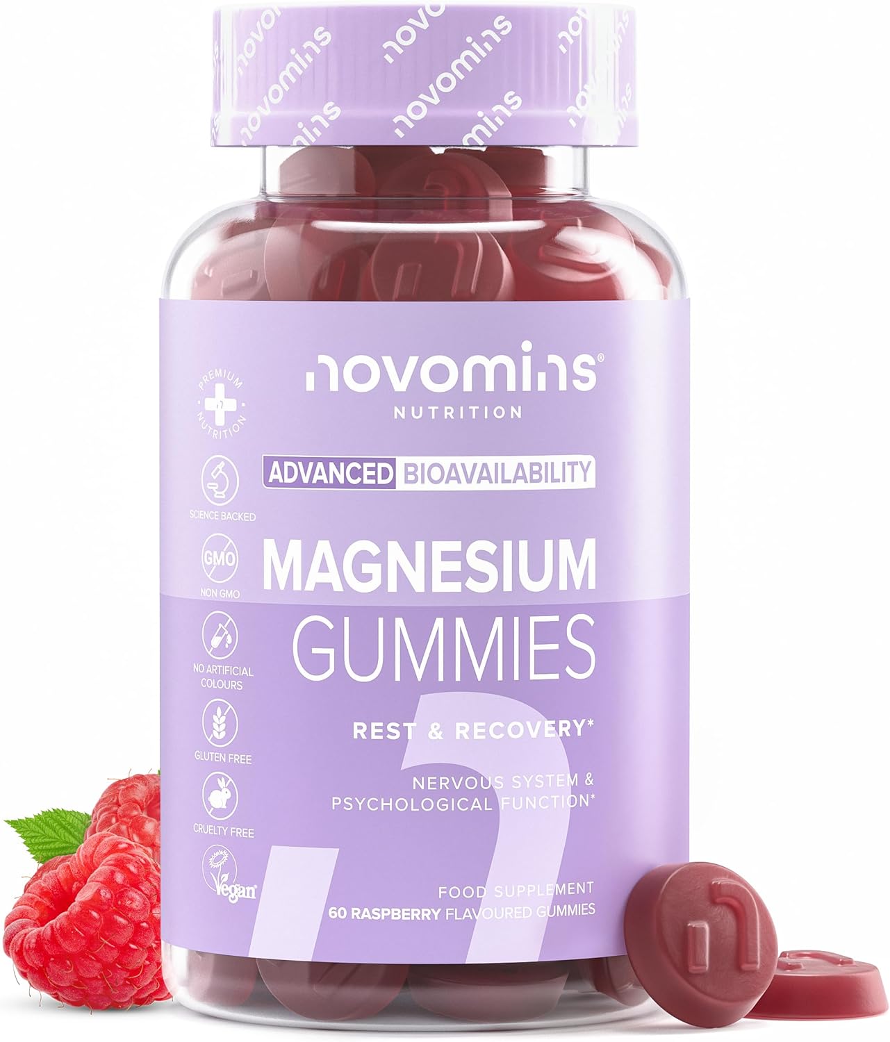 Magnesium Gummies - High Strength 1636 mg of Citrate Offering 180mg of Elemental Mg - Magnesium Supplements - Alternative to Tablets, Spray & Oil - Vegan - 60 Gummies - Novomins