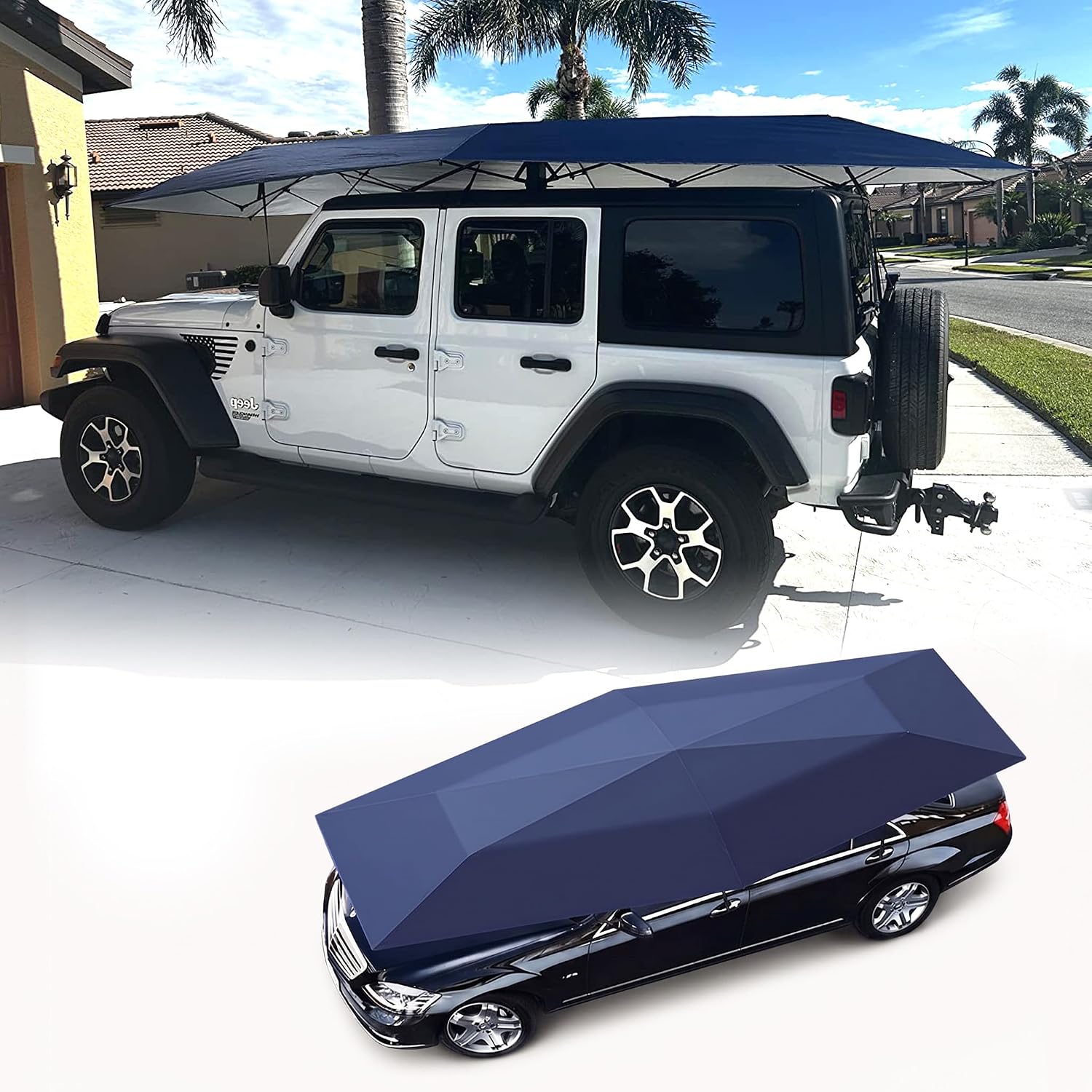 Fully Automatic Car Umbrella for Roof with Remote, Universal Car Tent, Universal Portable Protection Carport, Folded Cars Sun Shade Movable Canopy Vehicle Umbrella (Blue)
