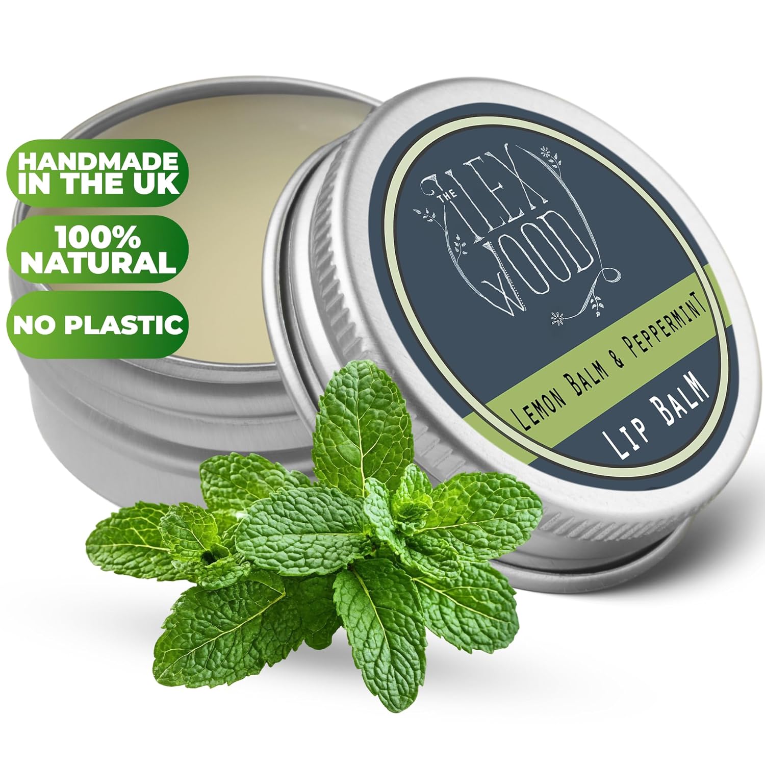 The Ilex Wood - Lip Balm with Lemon Balm and Peppermint - All natural, coldsore prevention, palm oil free, cruelty free, plastic free, moisturising lip balm, handcrafted in the UK - 10ml