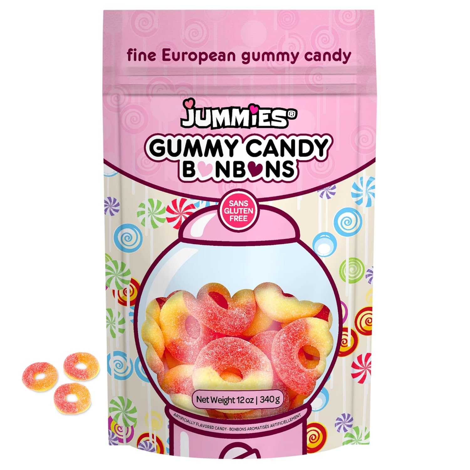 Jummies Peach Rings Candy, Soft Gummy Candy 12 OZ Bag (Gluten Free)